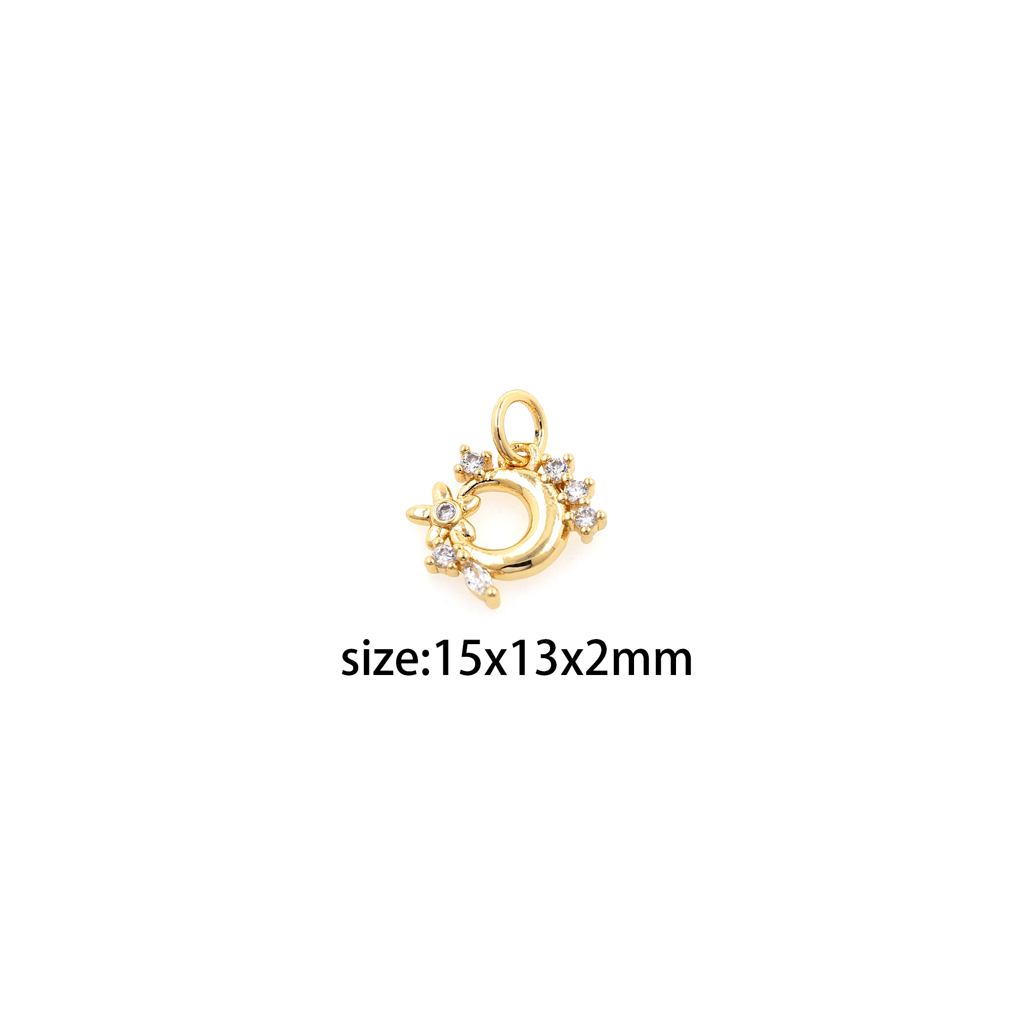 18K Gold Filled Moon Pendant,CZ Micro Pave Celestial Charm Earrings Necklace for DIY Jewelry Making Supply