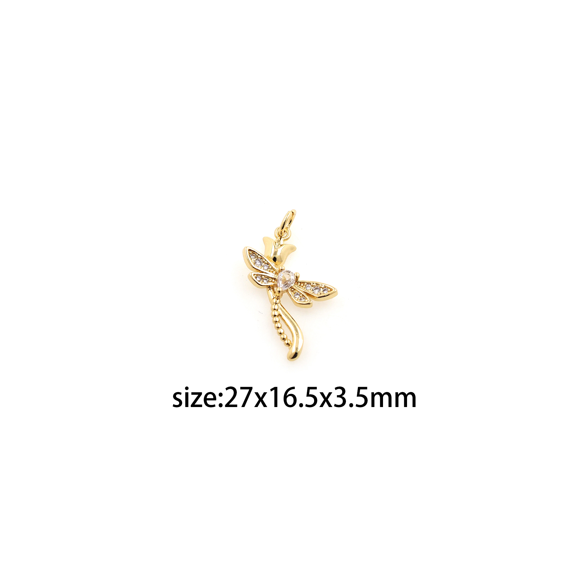 18K Gold Filled Rose Dragonfly Pendant,CZ Micro Pave Insect Charm Earrings Necklace for DIY Jewelry Making Supply
