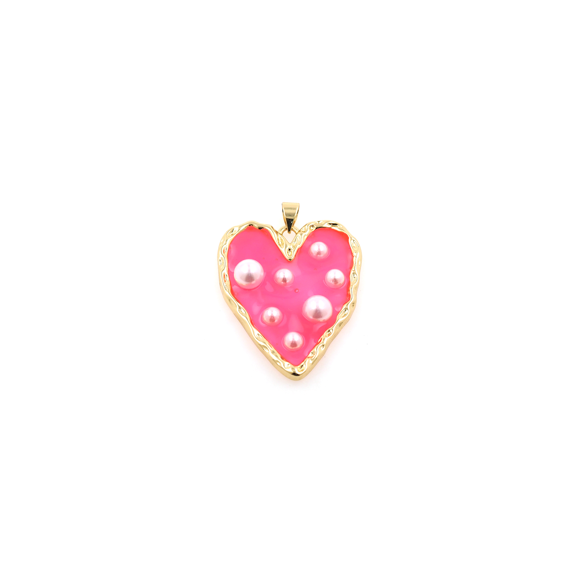 18K Gold Filled Heart Pendant,Enamel Pearl Heart Charm Earrings Necklace for DIY Jewelry Making Supply