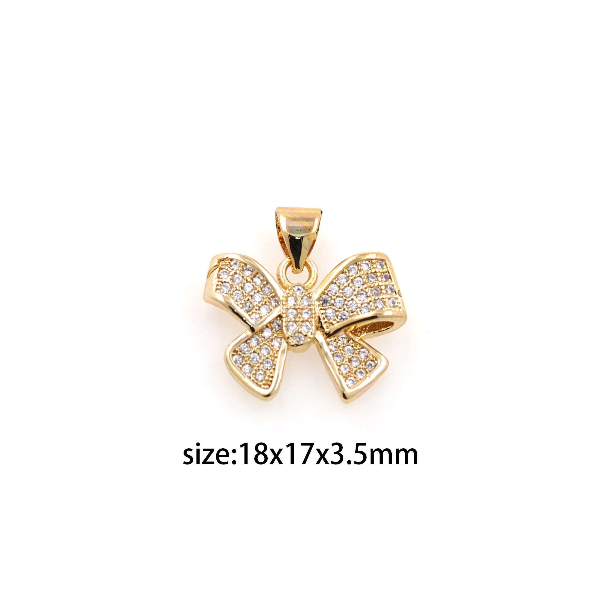18K Gold Filled Bow Pendant,CZ Micro Pave Bow Charm Earrings Necklace for DIY Jewelry Making Supply