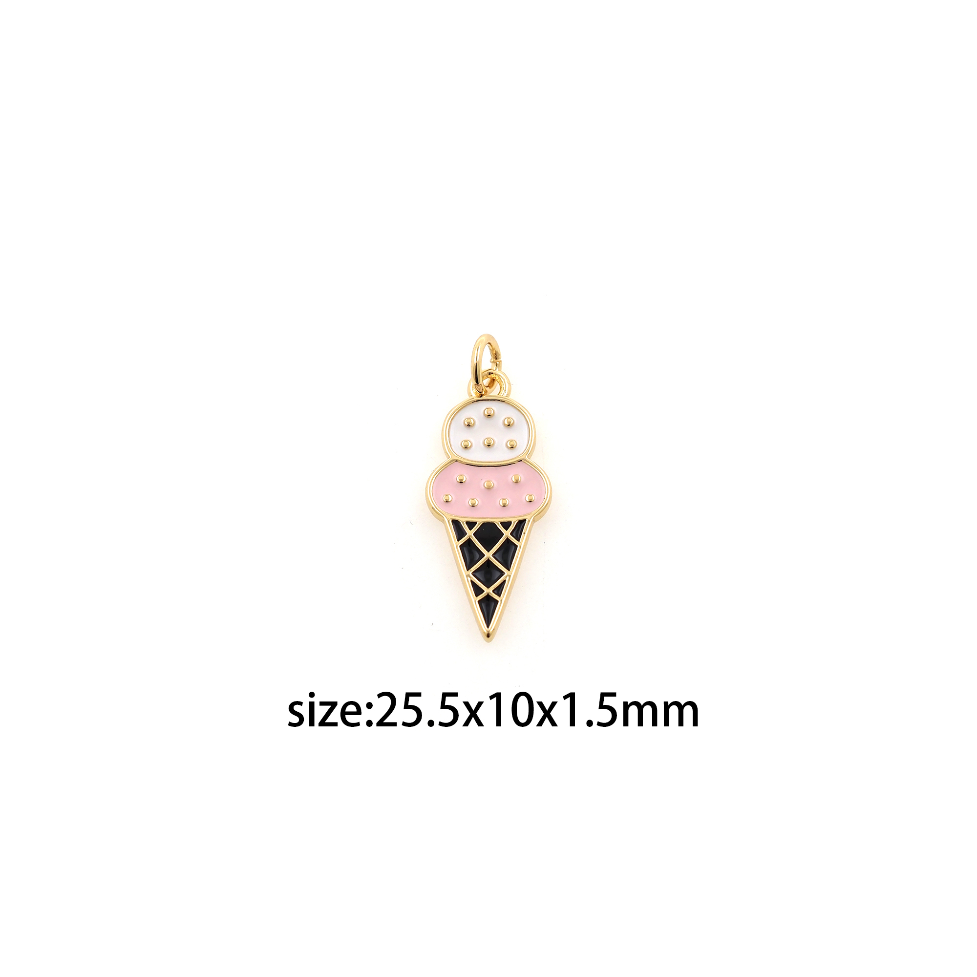 18K Gold Filled Ice Cream Pendant,Enamel Ice Cream Charm Earrings Necklace for DIY Jewelry Making Supply