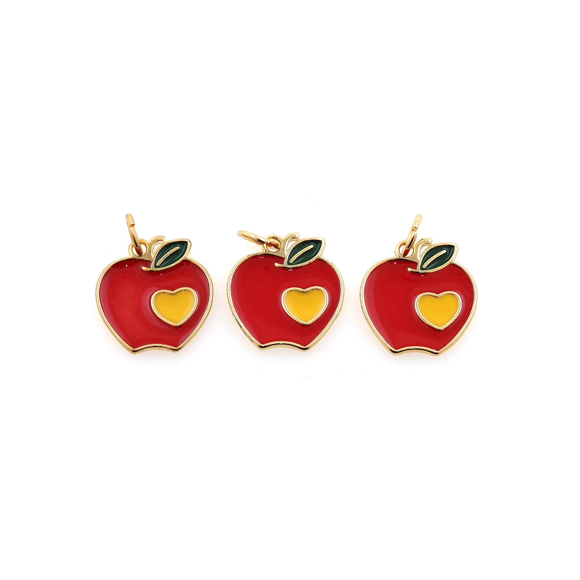 18K Gold Filled Apple Pendant,Fruit Charm,Enamel Apple Earrings Necklace for DIY Jewelry Making Supply