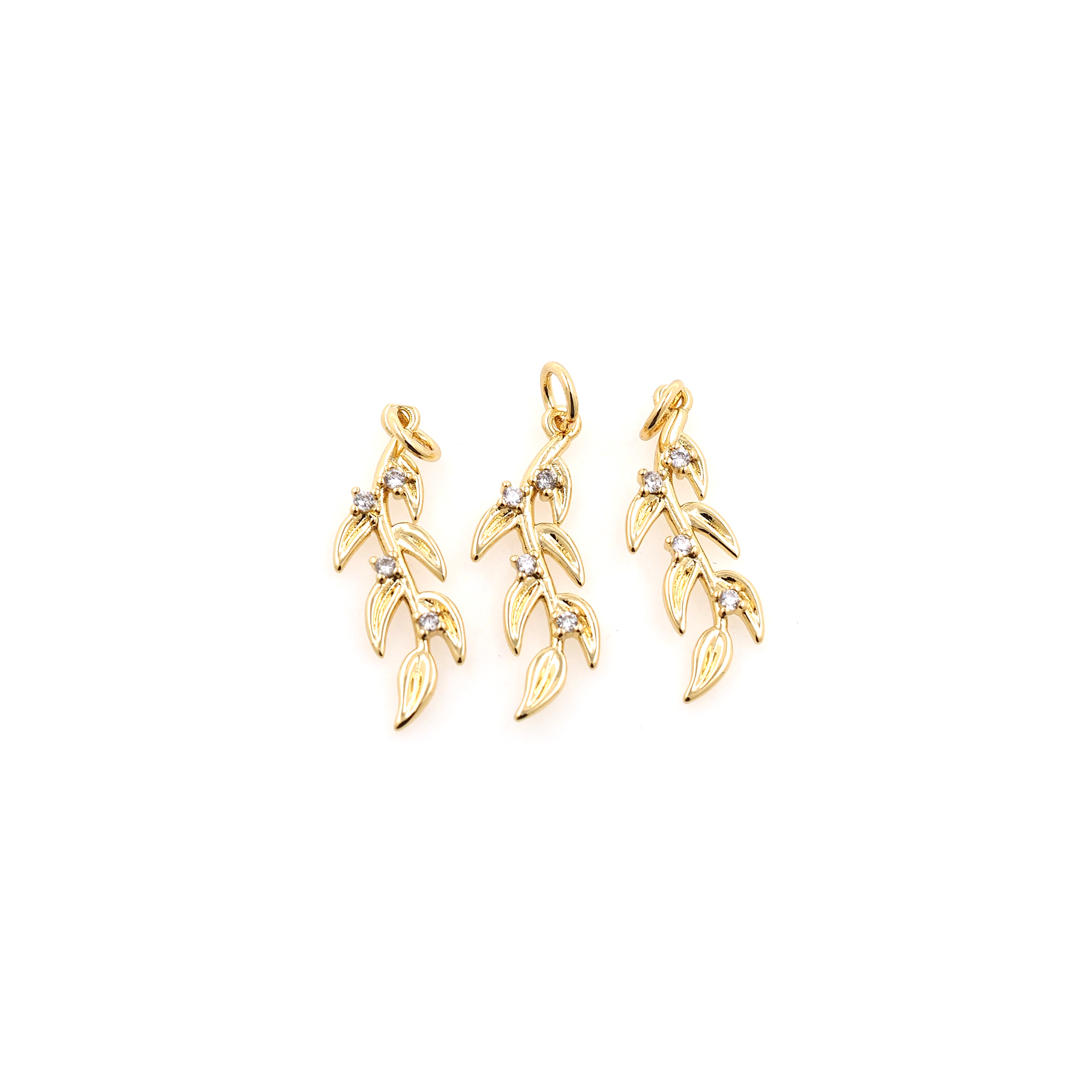18K Gold Filled Leaf Pendant,CZ Micro Pave Leaf Charm Earrings Necklace for DIY Jewelry Making Supply