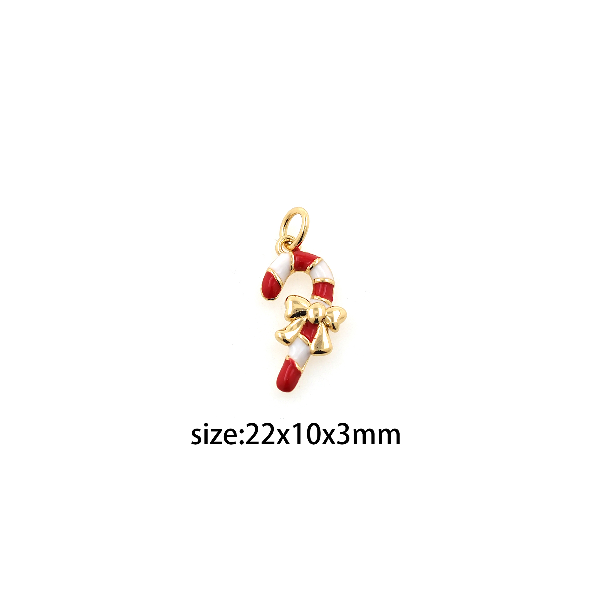18K Gold Filled Christmas Pendant,Enamel Candy Cane Charm Earrings Necklace for DIY Jewelry Making Supply