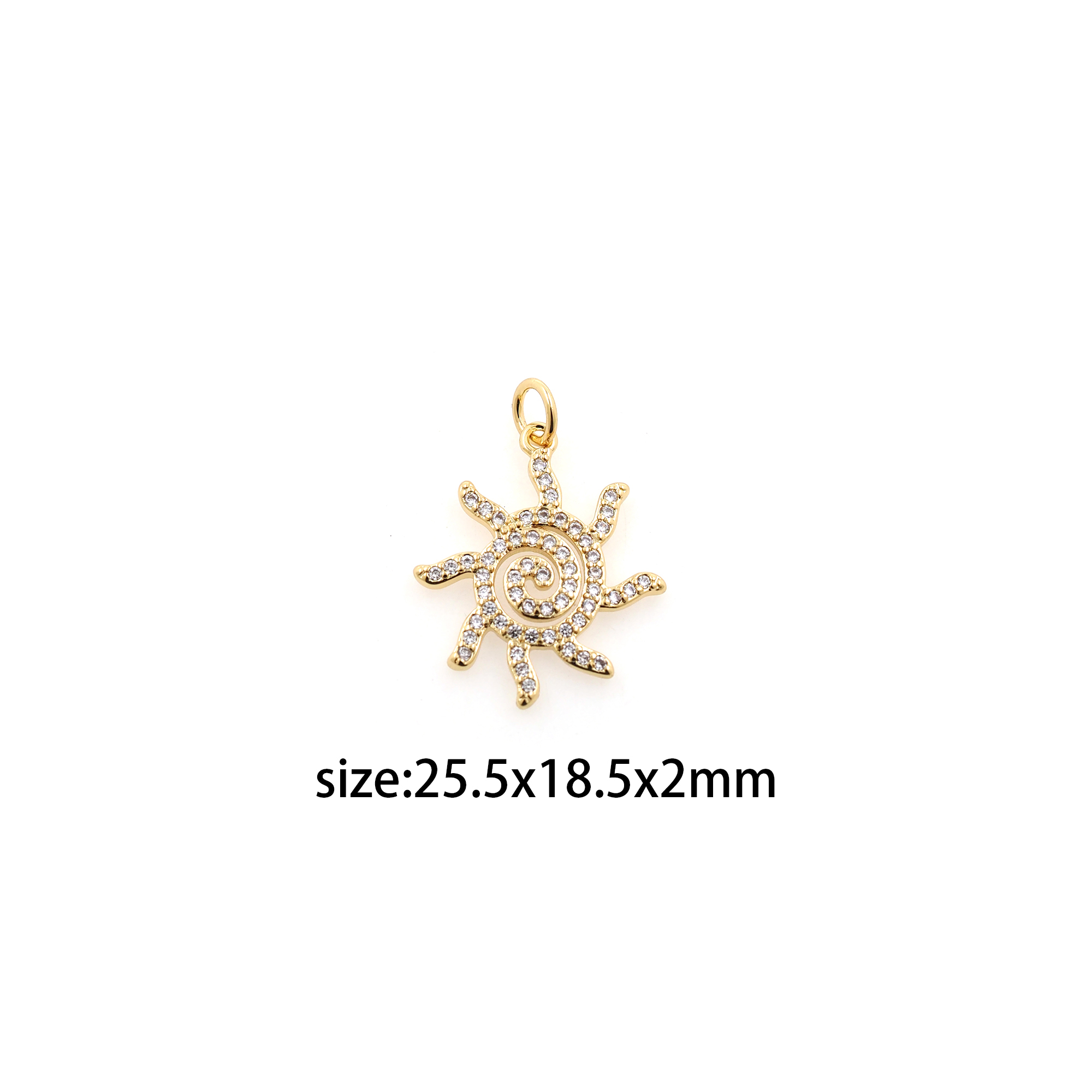 18K Gold Filled Spiral Sun Pendant,CZ Micro Pave Sun Charm Earrings Necklace for DIY Jewelry Making Supply