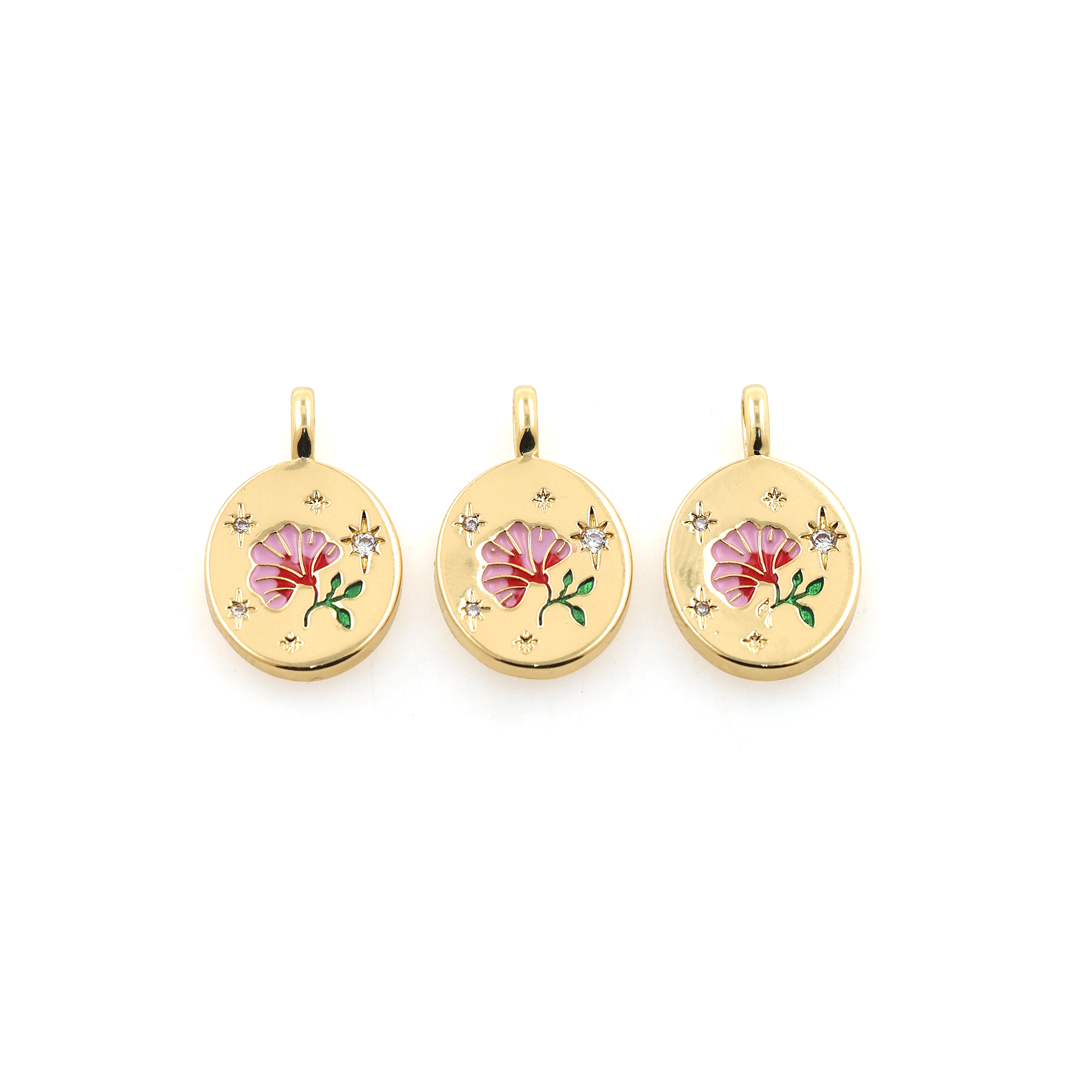 18K Gold Filled Flower Pendant,Enamel Flower Charm Earrings Necklace for DIY Jewelry Making Supply