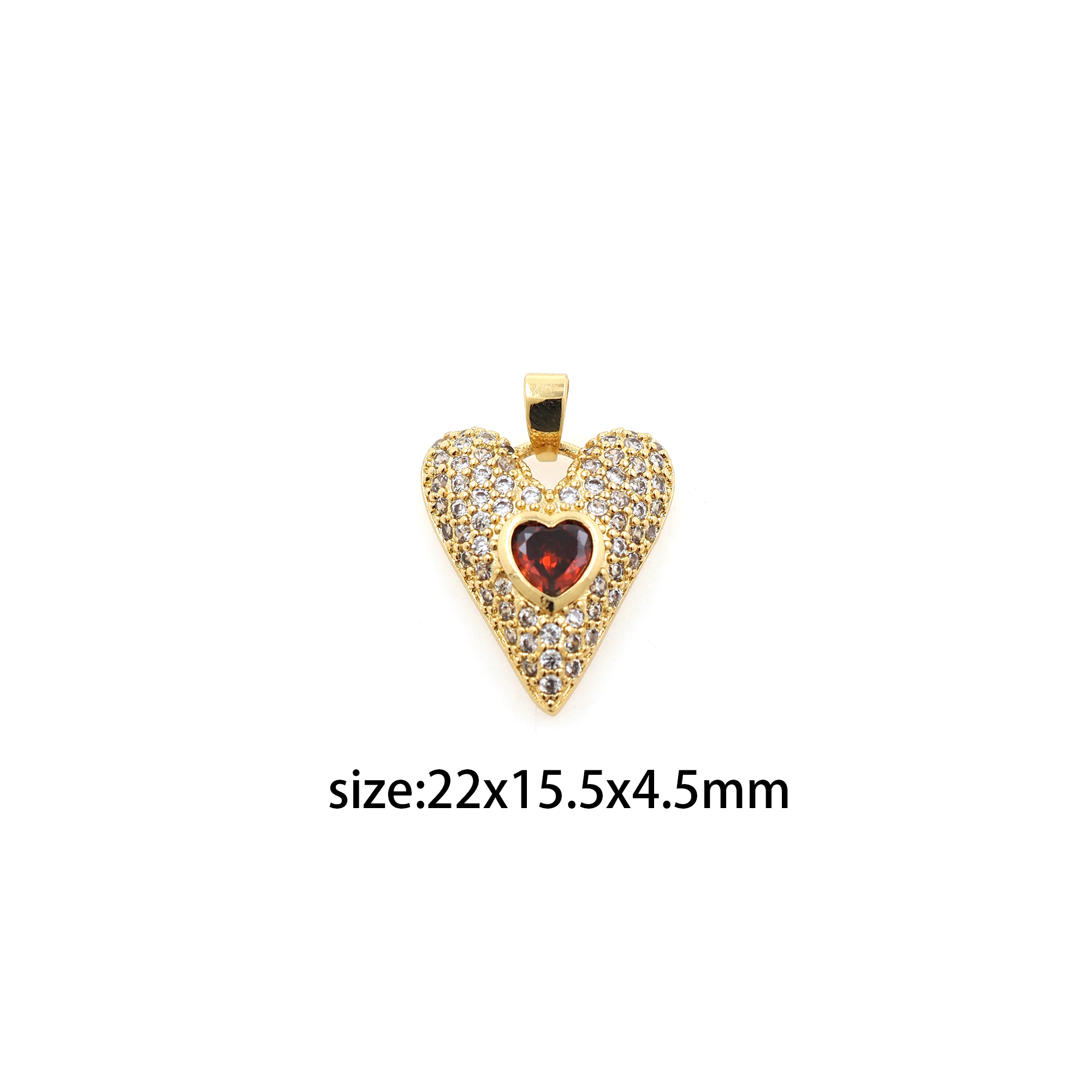 18K Gold Filled Heart Pendant,CZ Micro Pave Heart Charm Earrings Necklace for DIY Jewelry Making Supply