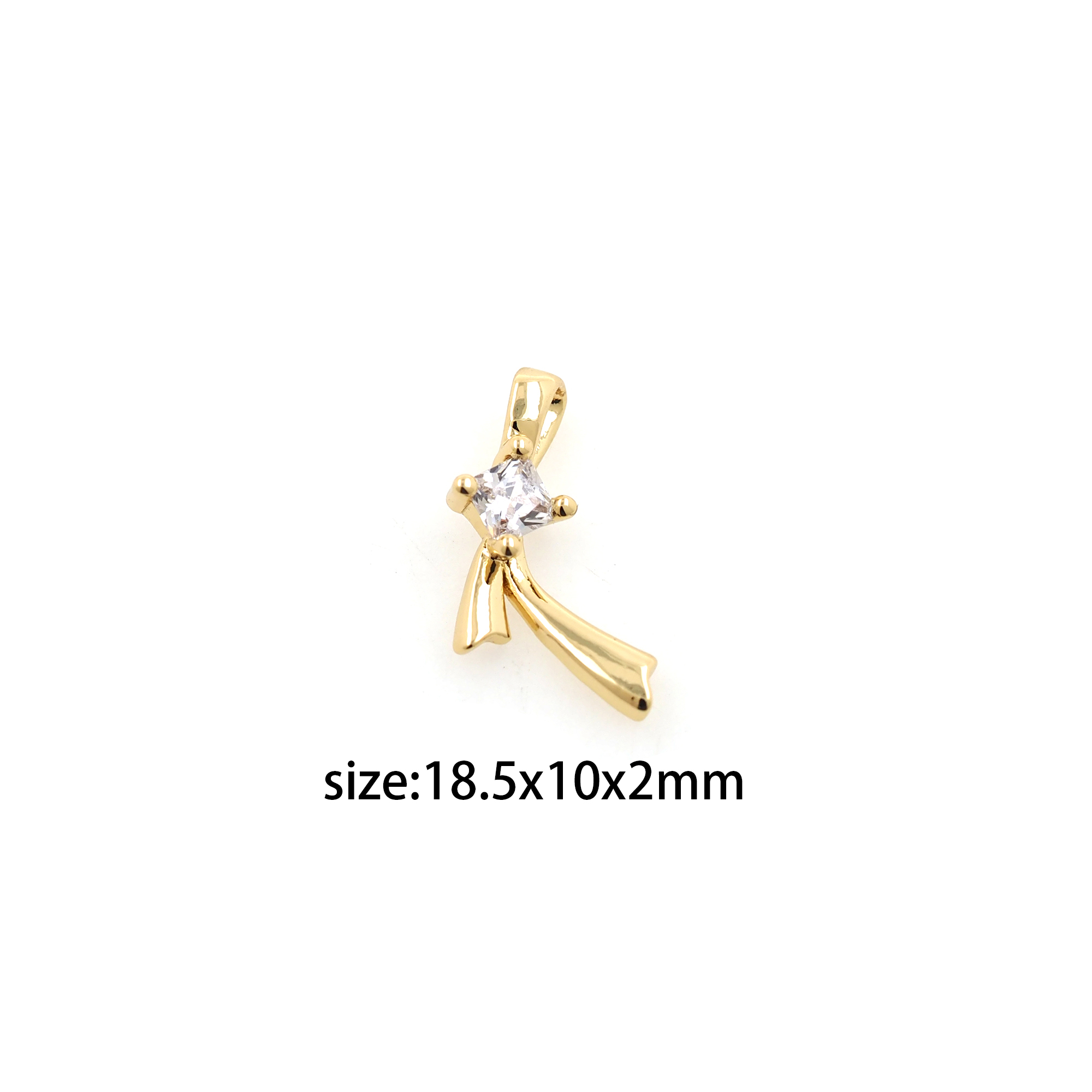 18K Gold Filled Bow Pendant,CZ Micro Pave Bow Charm Earrings Necklace for DIY Jewelry Making Supply