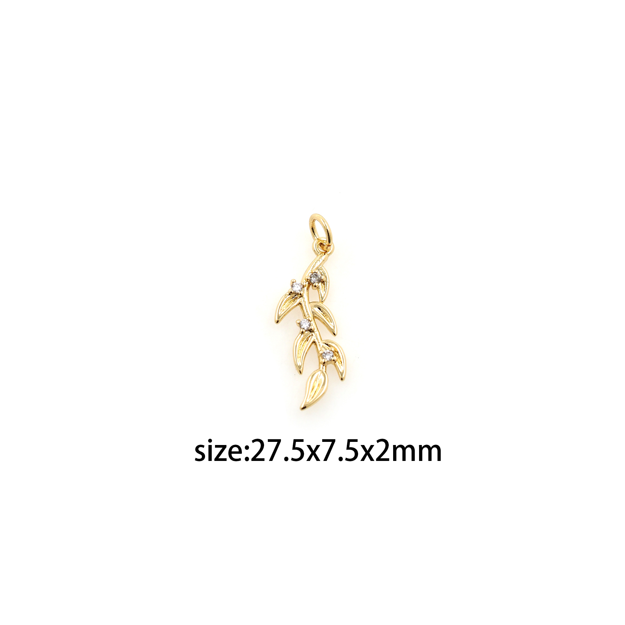 18K Gold Filled Leaf Pendant,CZ Micro Pave Leaf Charm Earrings Necklace for DIY Jewelry Making Supply