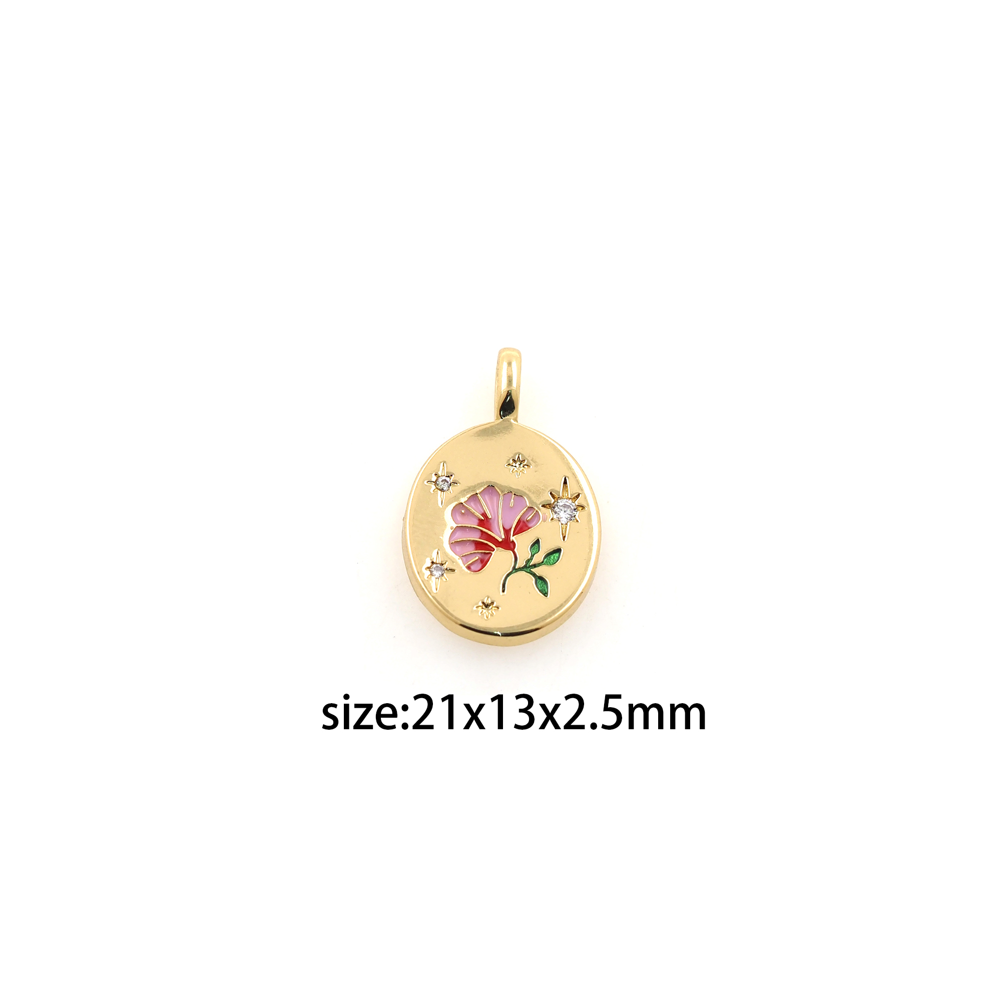 18K Gold Filled Flower Pendant,Enamel Flower Charm Earrings Necklace for DIY Jewelry Making Supply