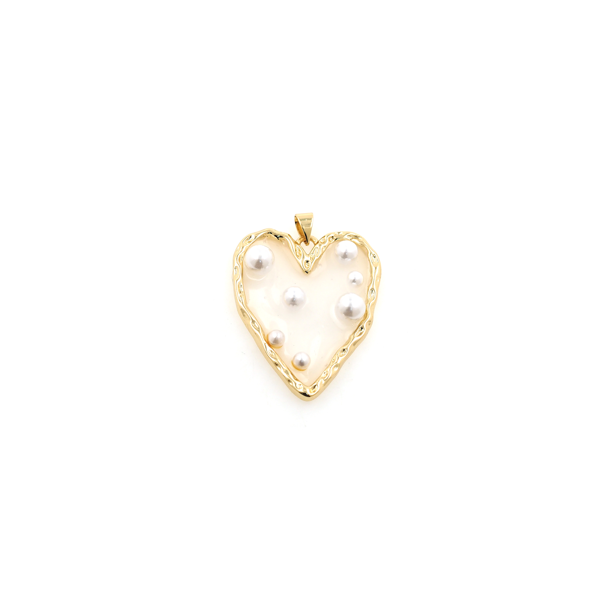 18K Gold Filled Heart Pendant,Enamel Pearl Heart Charm Earrings Necklace for DIY Jewelry Making Supply