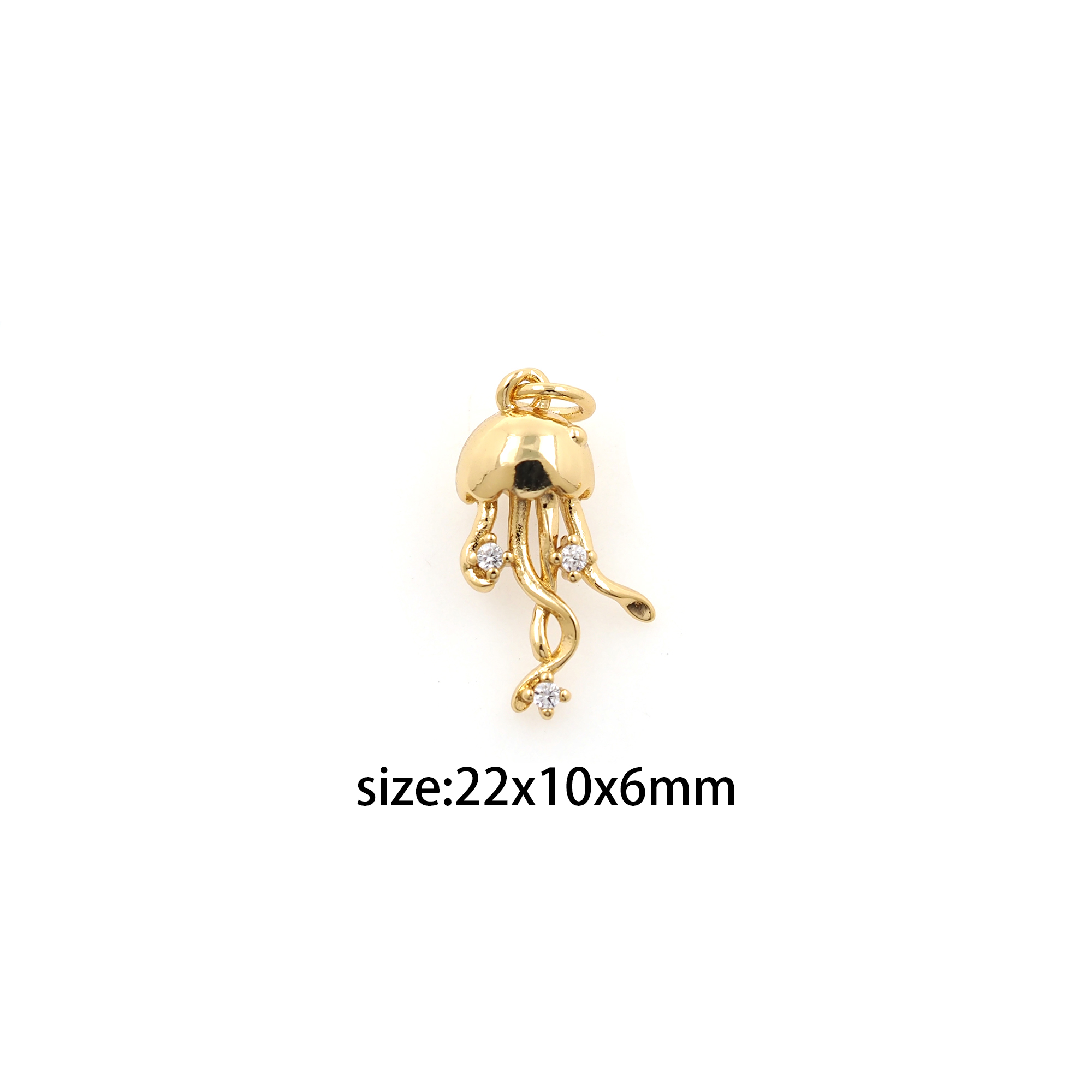18K Gold Filled Jellyfish Pendant,CZ Micro Pave Jellyfish Charm Earrings Necklace for DIY Jewelry Making Supply