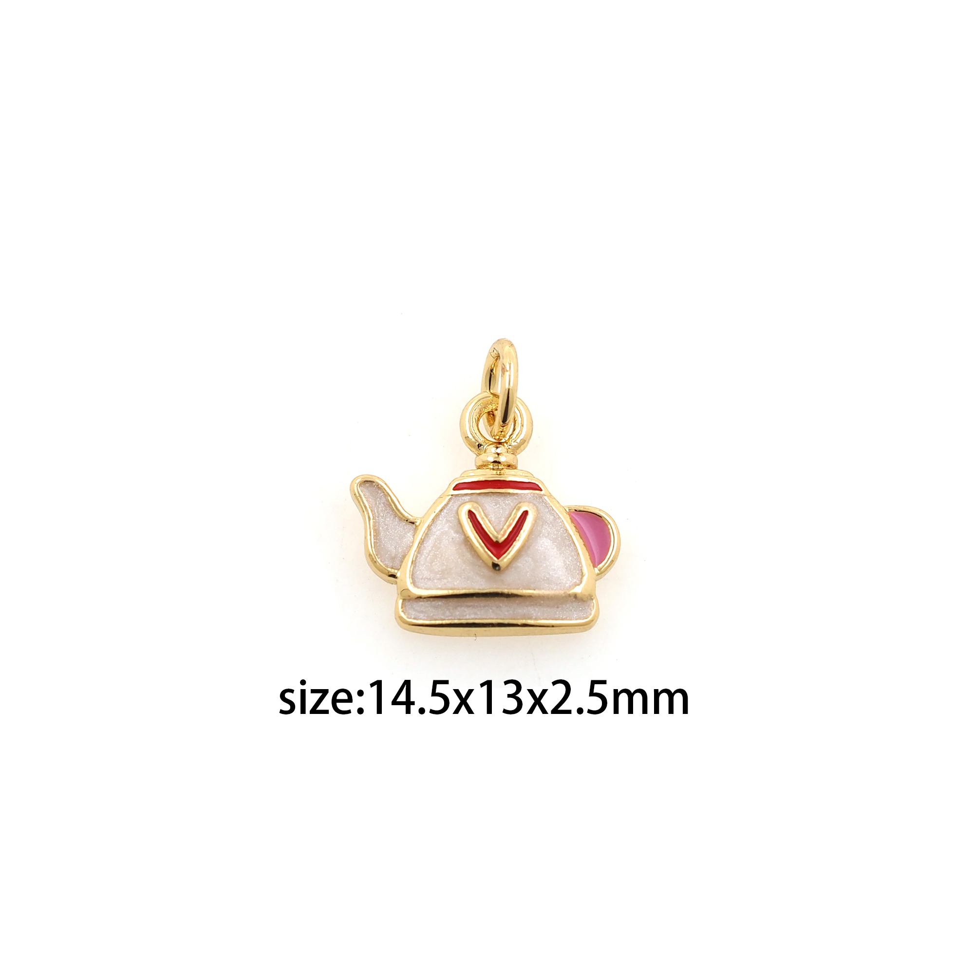 18K Gold Filled Teapot Pendant,Enamel Teapot Charm Earrings Necklace for DIY Jewelry Making Supply
