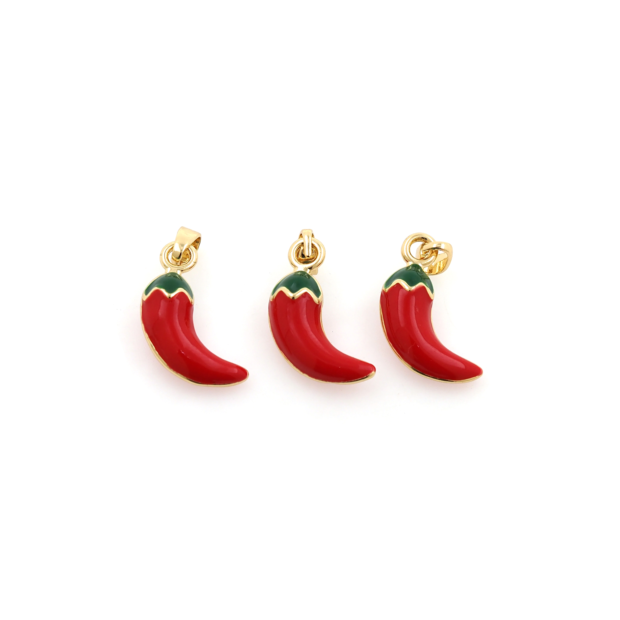 18K Gold Filled Chili Pendant,Enamel Chili Charm Earrings Necklace for DIY Jewelry Making Supply