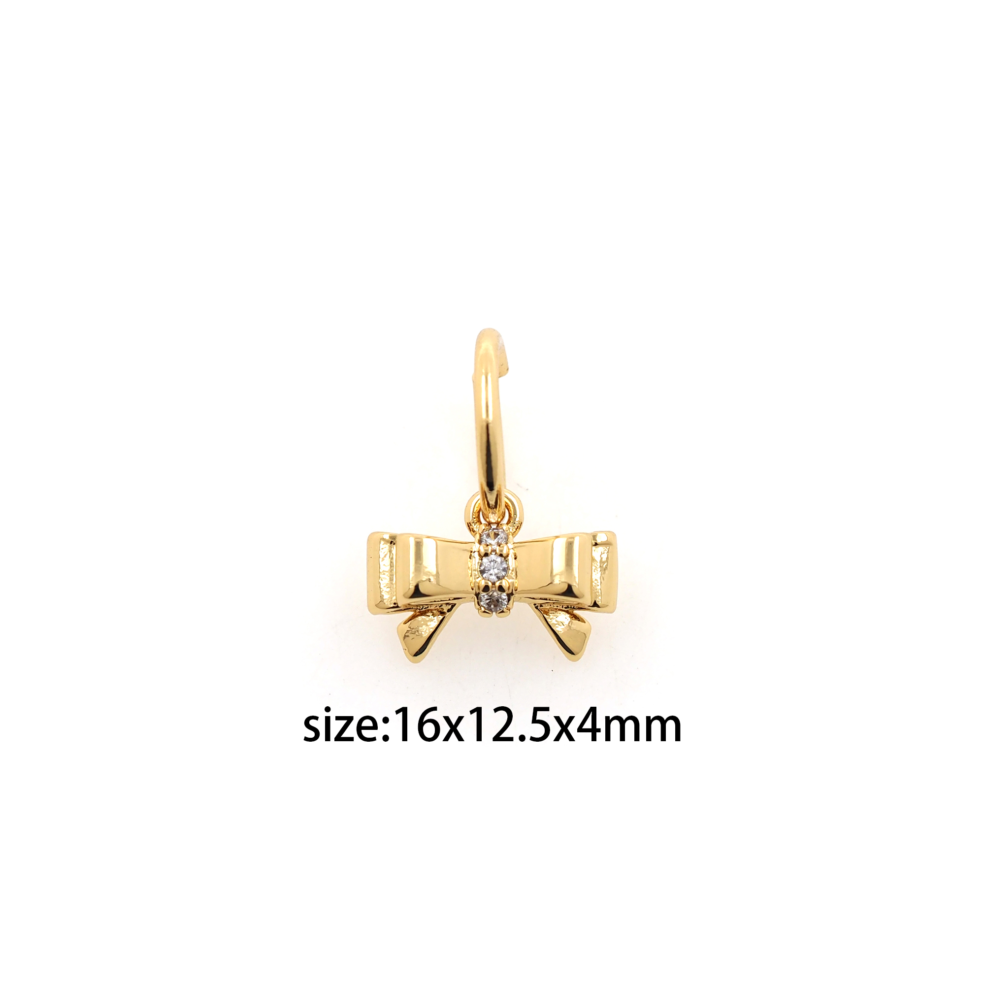 18K Gold Filled Bow Pendant,CZ Micro Pave Bow Charm Earrings Necklace for DIY Jewelry Making Supply