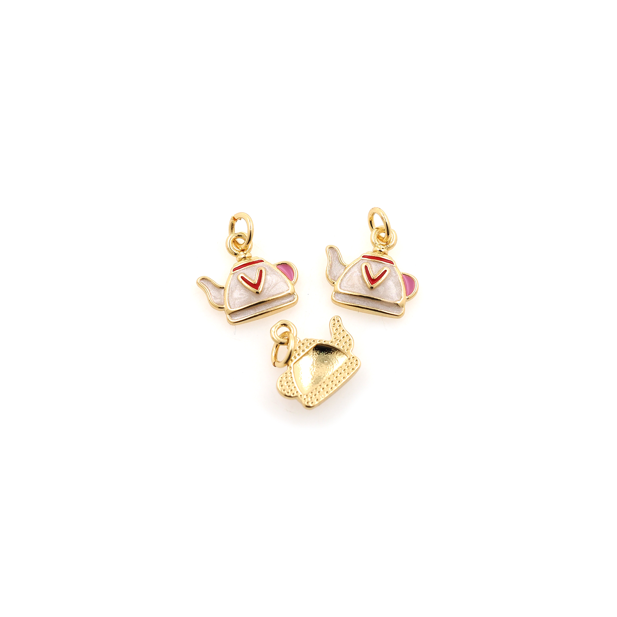 18K Gold Filled Teapot Pendant,Enamel Teapot Charm Earrings Necklace for DIY Jewelry Making Supply