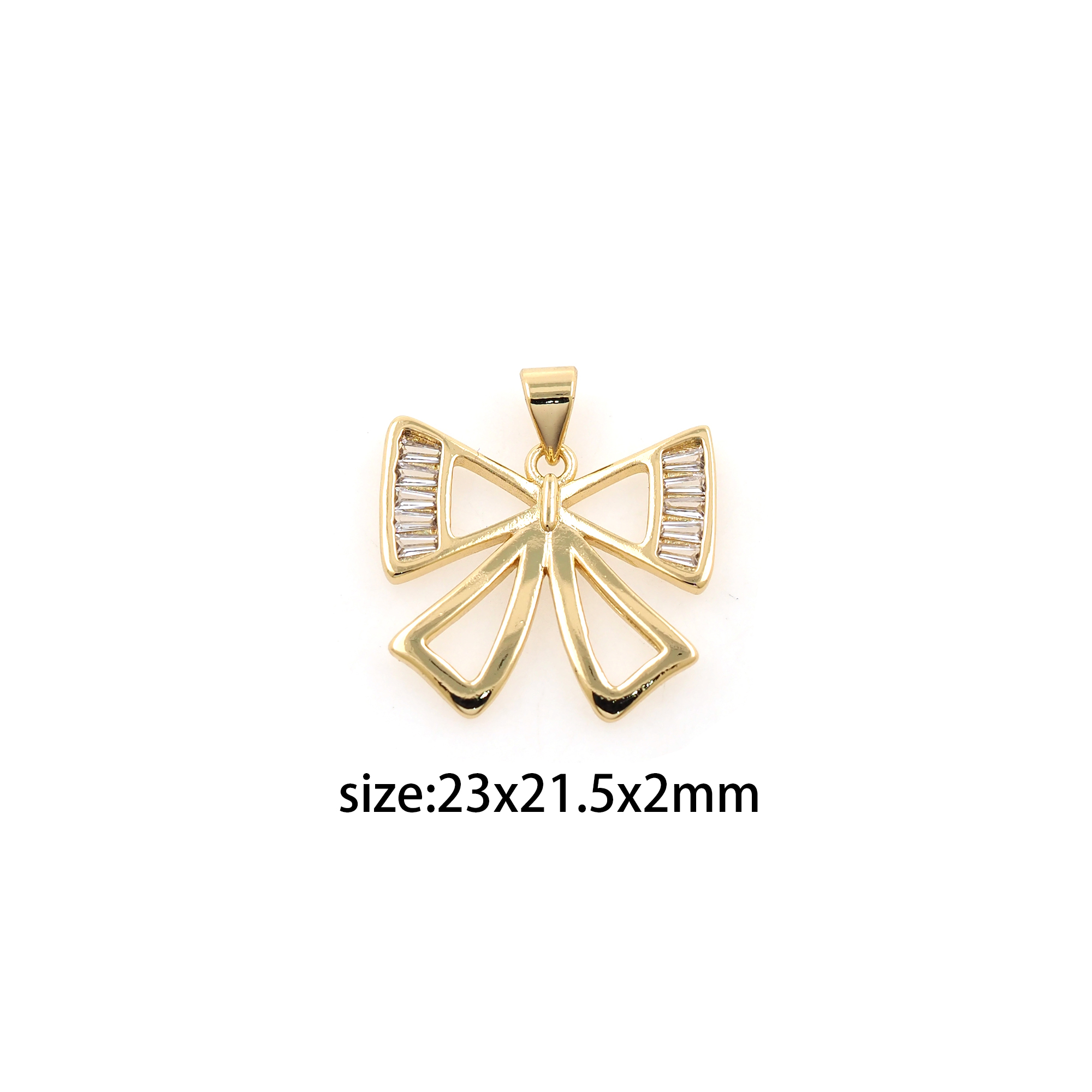 18K Gold Filled Bow Pendant,CZ Micro Pave Bow Charm Earrings Necklace for DIY Jewelry Making Supply
