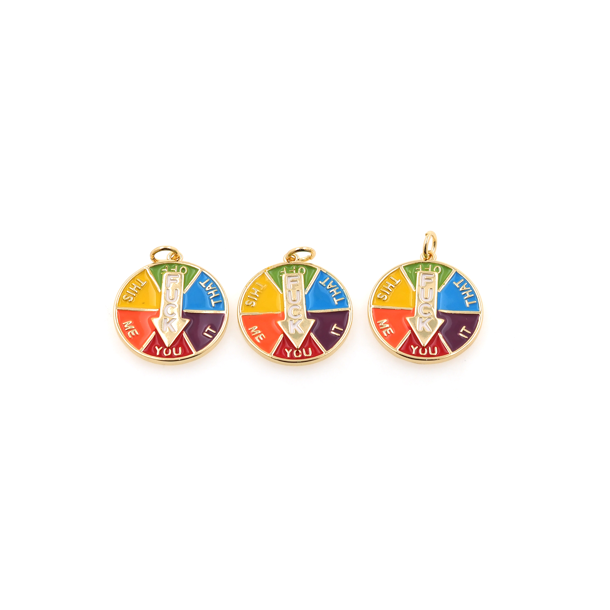 18K Gold Filled Fuck Pendant,Funny Colorful Enamel Round Charm Earrings Necklace for DIY Jewelry Making Supply
