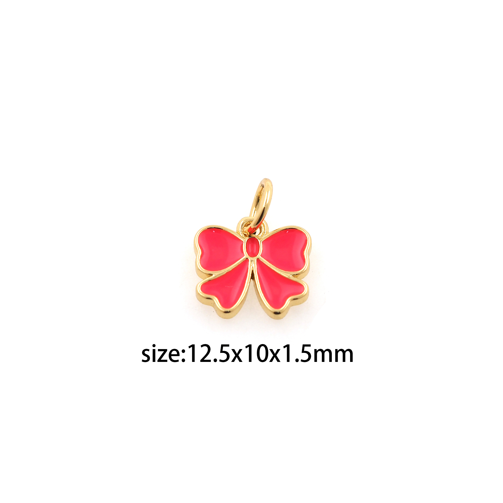 18K Gold Filled Bow Pendant,Enamel Bow Charm Earrings Necklace for DIY Jewelry Making Supply
