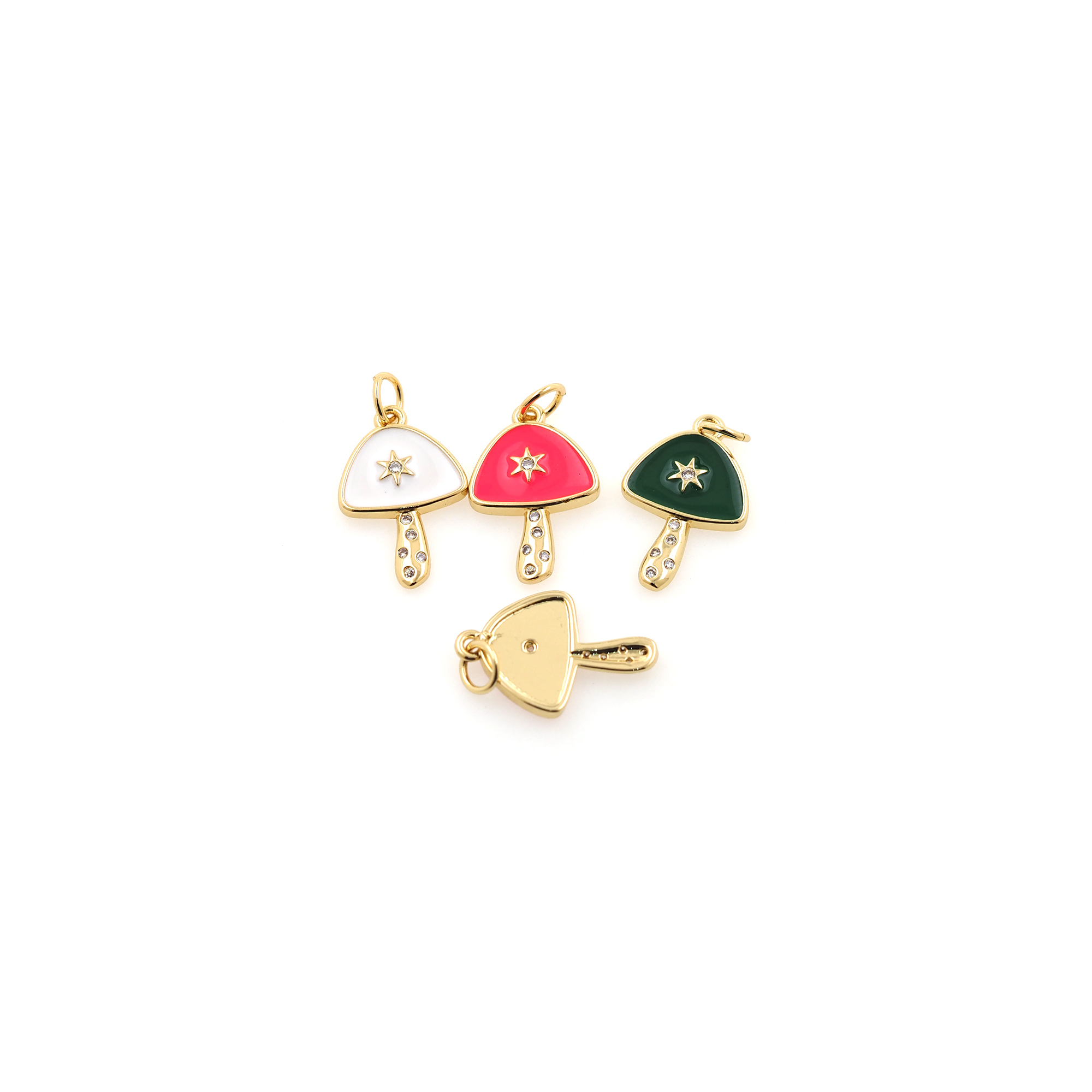 18K Gold Filled Mushroom Pendant,Enamel Mushroom Charm Earrings Necklace for DIY Jewelry Making Supply
