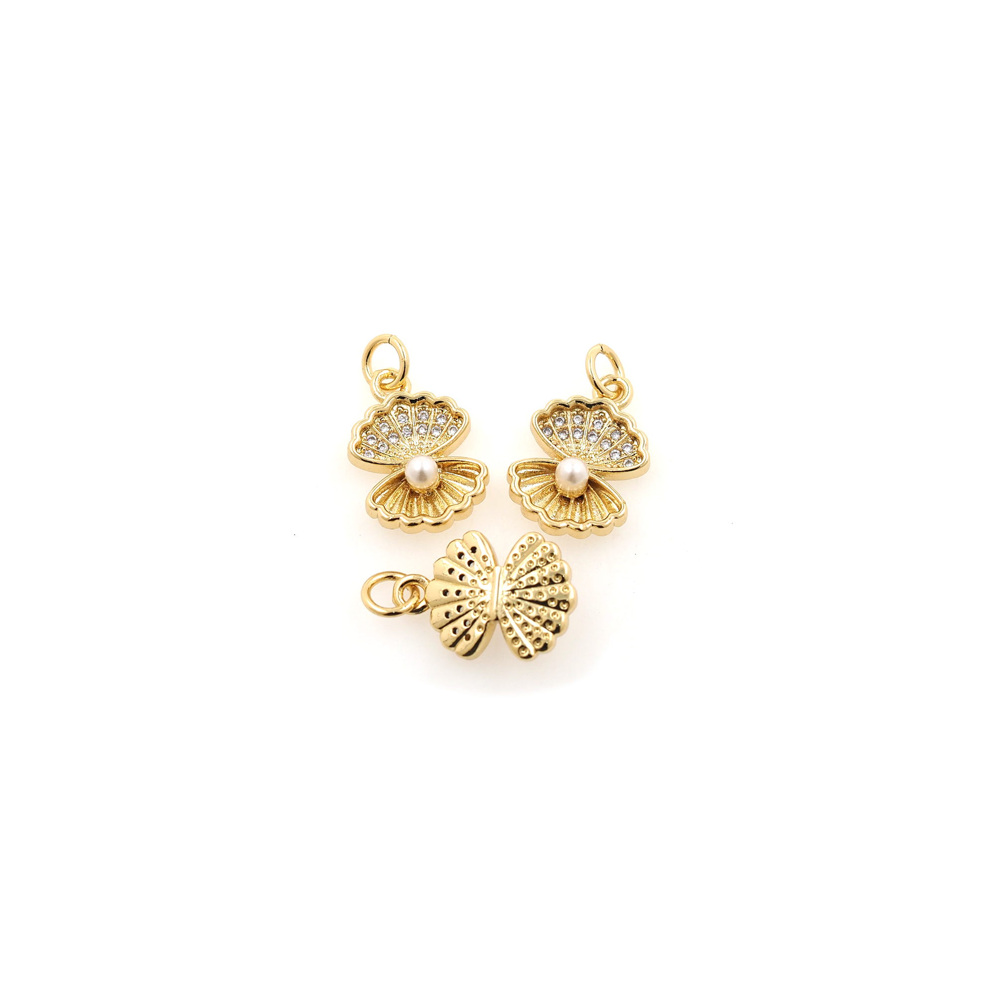 18K Gold Filled Scallop Pendant,CZ Micro Pave Shell Charm Earrings Necklace for DIY Jewelry Making Supply