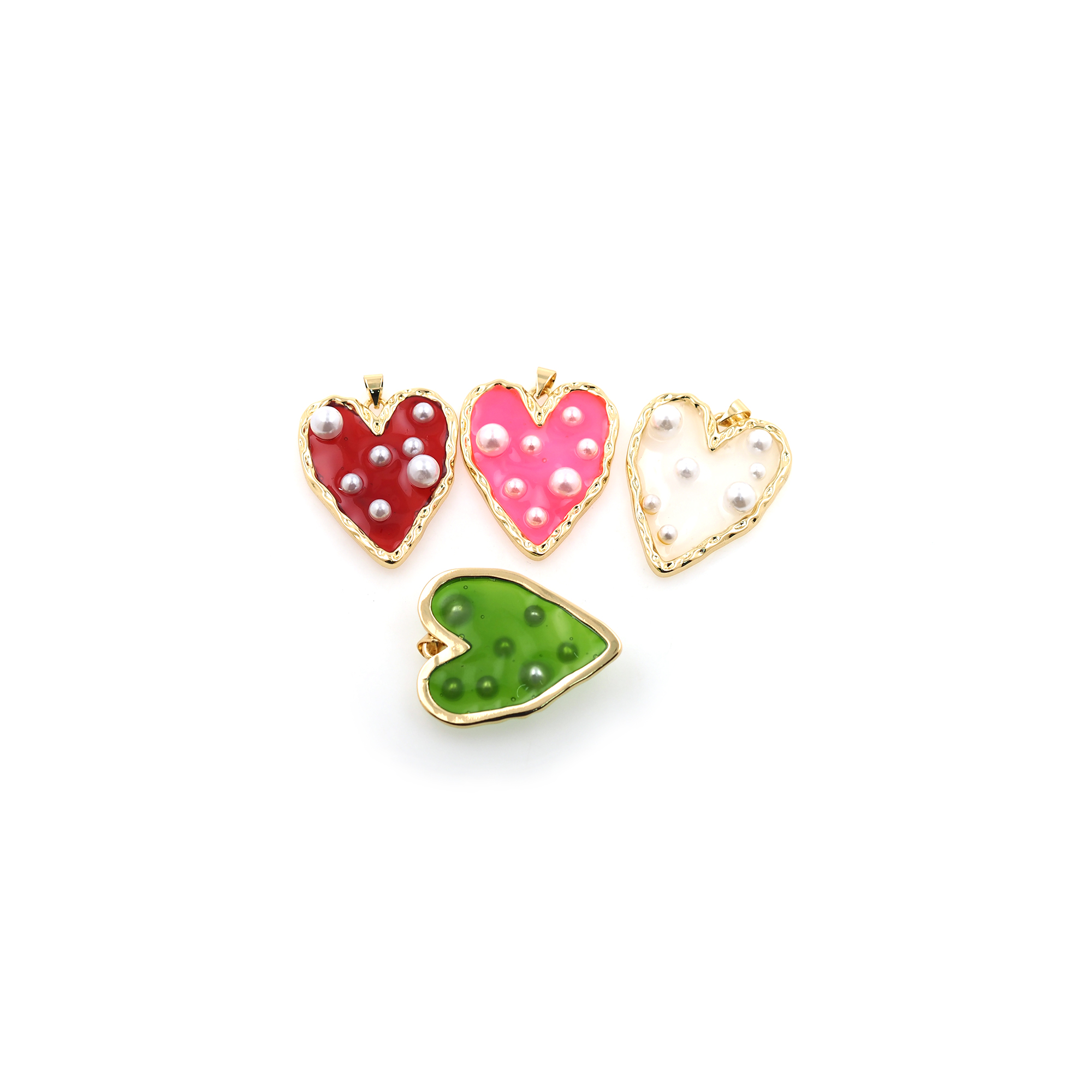 18K Gold Filled Heart Pendant,Enamel Pearl Heart Charm Earrings Necklace for DIY Jewelry Making Supply