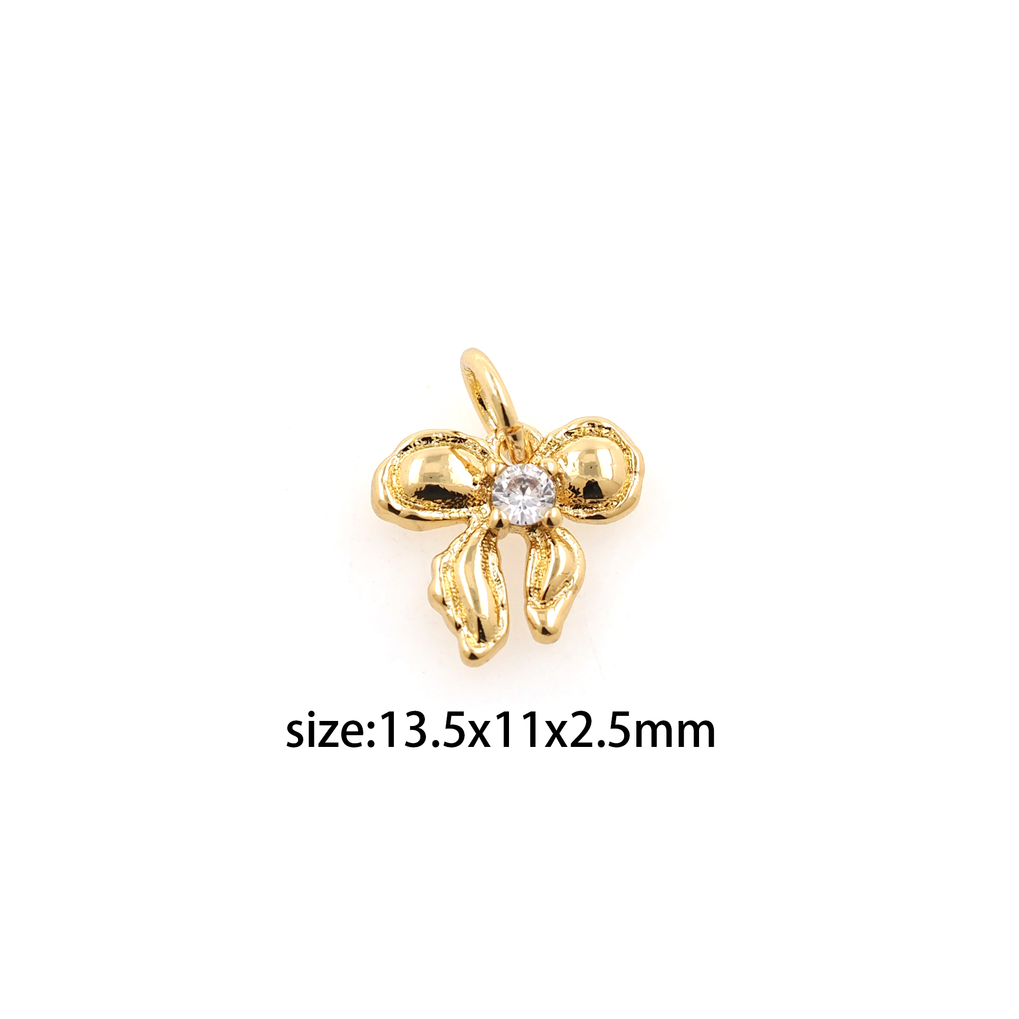 18K Gold Filled Bow Pendant,CZ Micro Pave Bow Charm Earrings Necklace for DIY Jewelry Making Supply