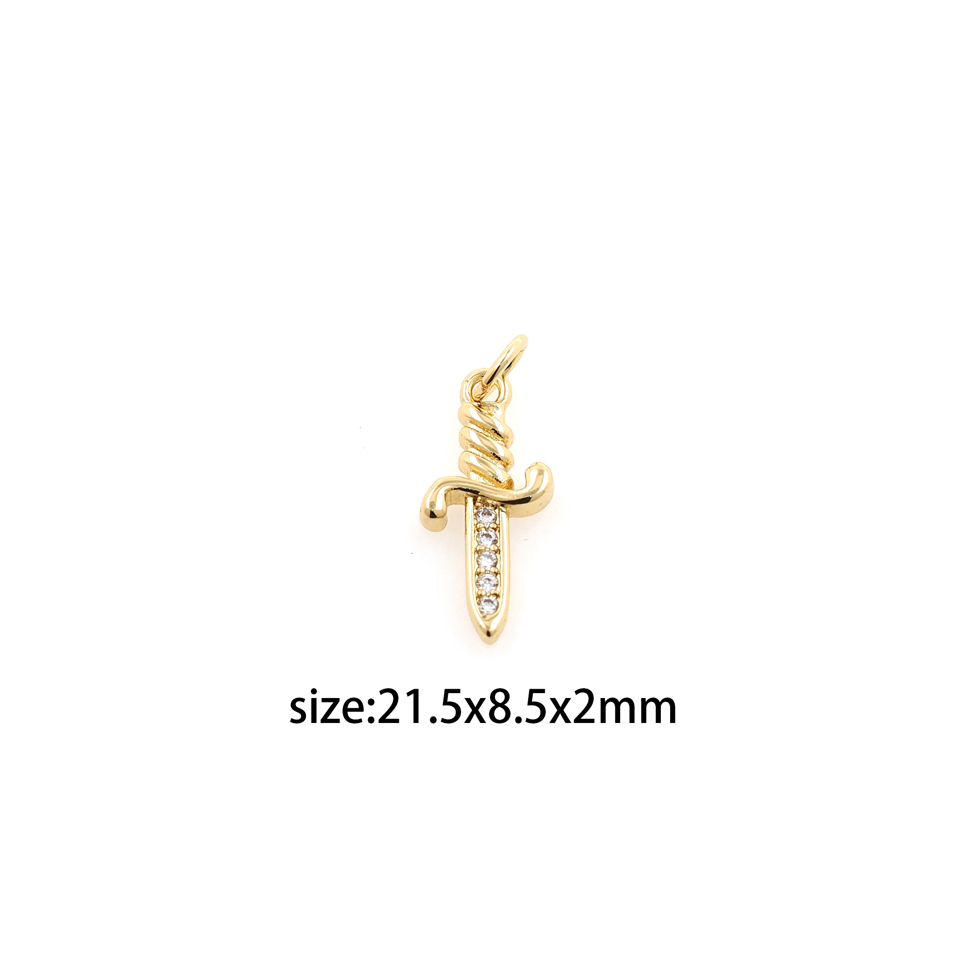 18K Gold Filled Dagger Pendant,CZ Micro Pave Dagger Charm Earrings Necklace for DIY Jewelry Making Supply