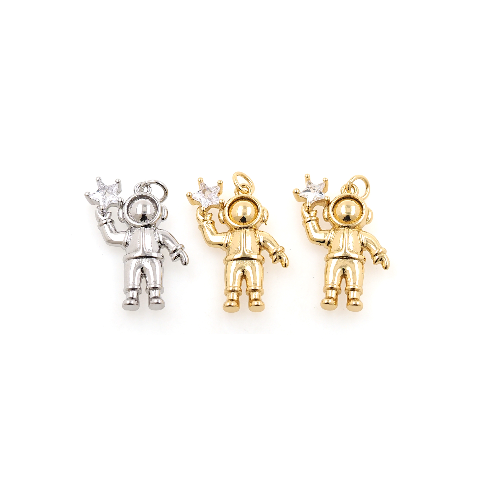 18K Gold Filled Astronaut Pendant,Space Charm,CZ Micro Pave Astronaut Earrings Necklace for DIY Jewelry Making Supply