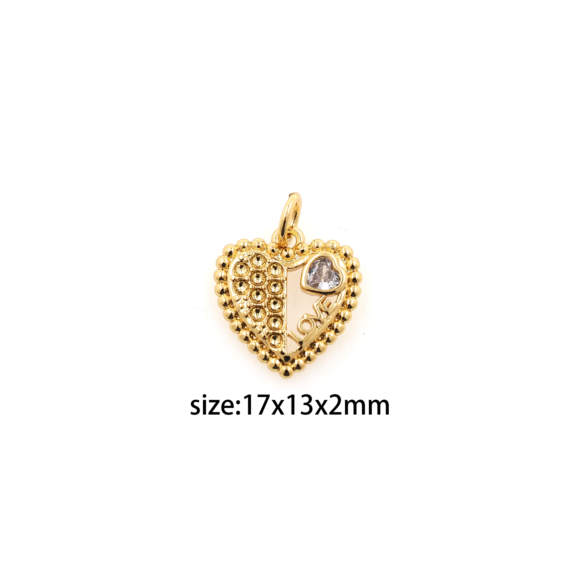 18K Gold Filled Heart Pendant,CZ Micro Pave Love Heart Charm Earrings Necklace for DIY Jewelry Making Supply