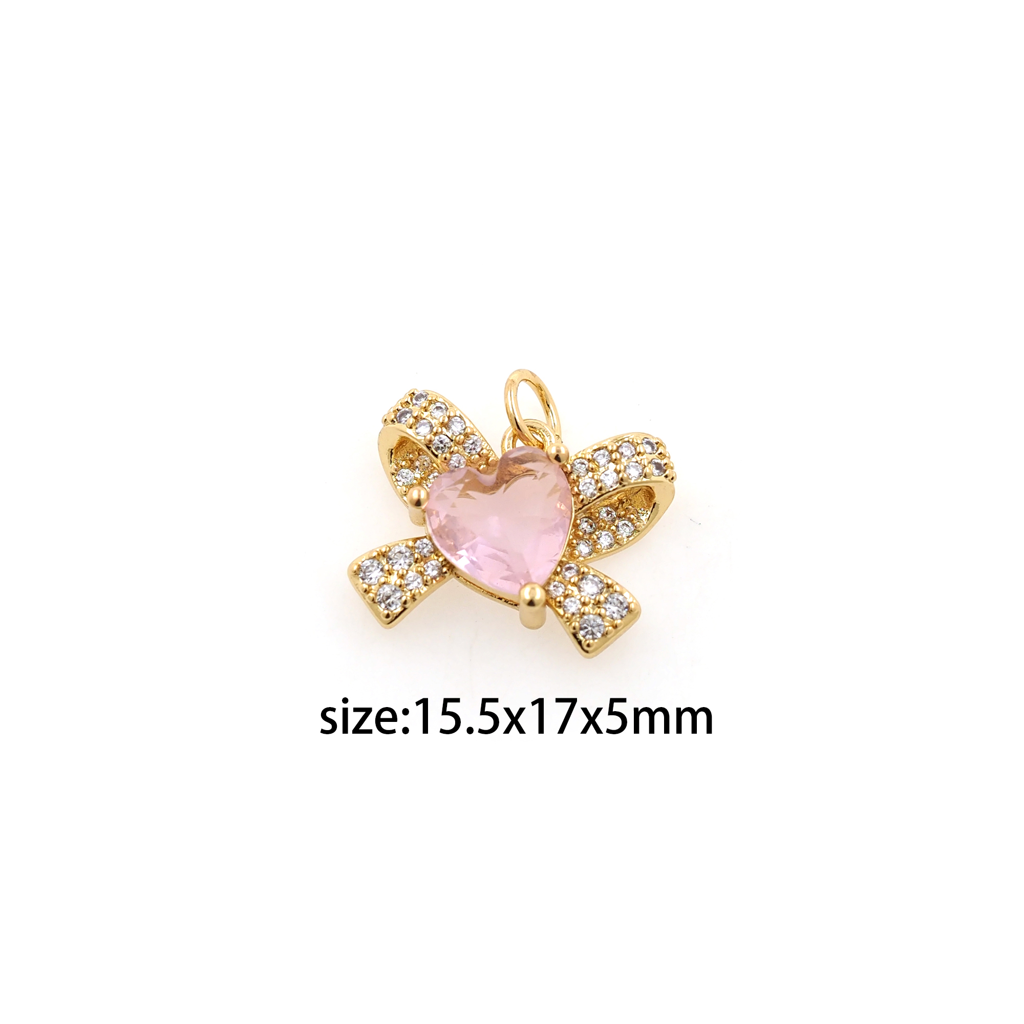 18K Gold Filled Bow Pendant,CZ Micro Pave Bow Charm Earrings Necklace for DIY Jewelry Making Supply