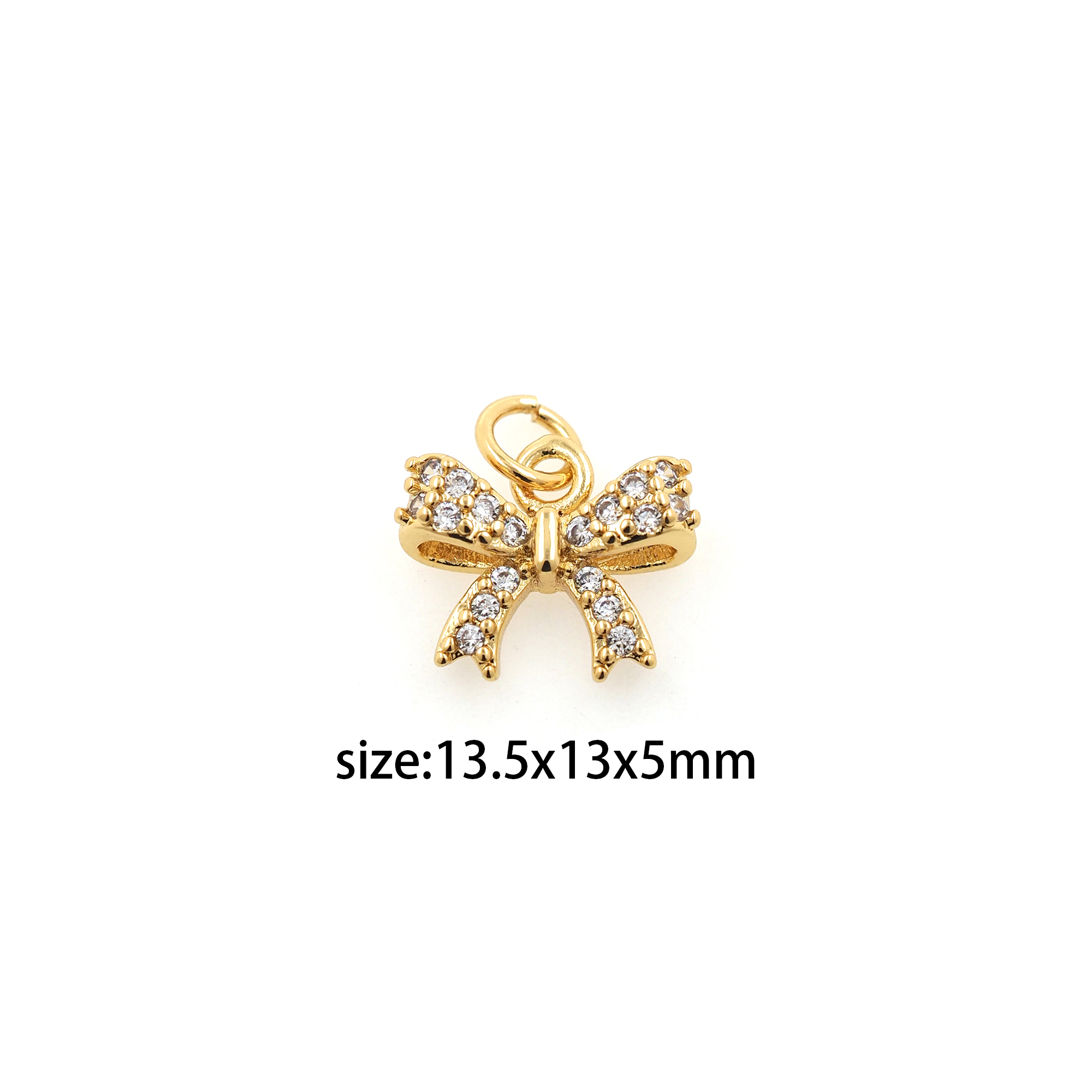 18K Gold Filled Bow Pendant,CZ Micro Pave Bow Charm Earrings Necklace for DIY Jewelry Making Supply