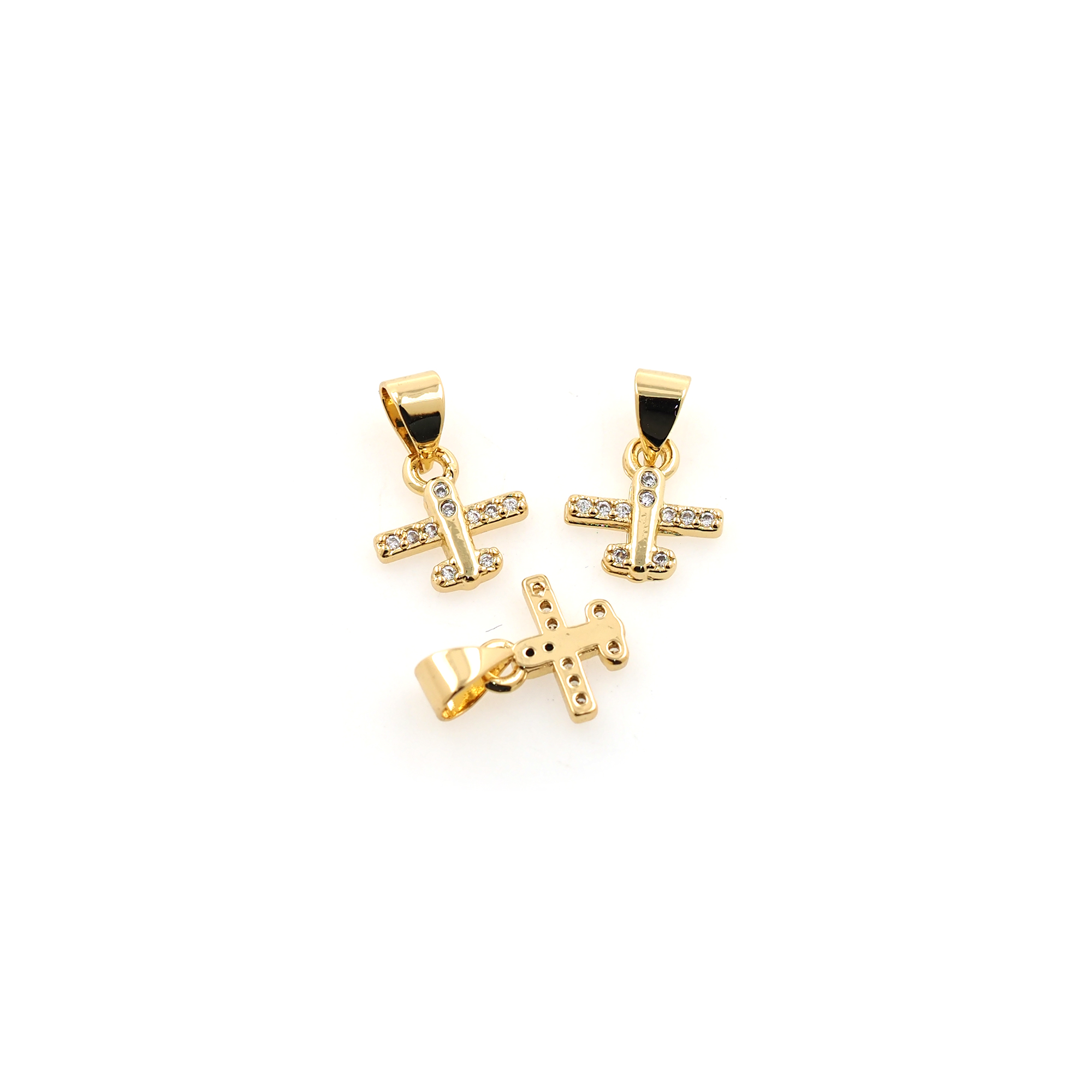 18K Gold Filled Airplane Pendant,CZ Micro Pave Airplane Charm Earrings Necklace for DIY Jewelry Making Supply
