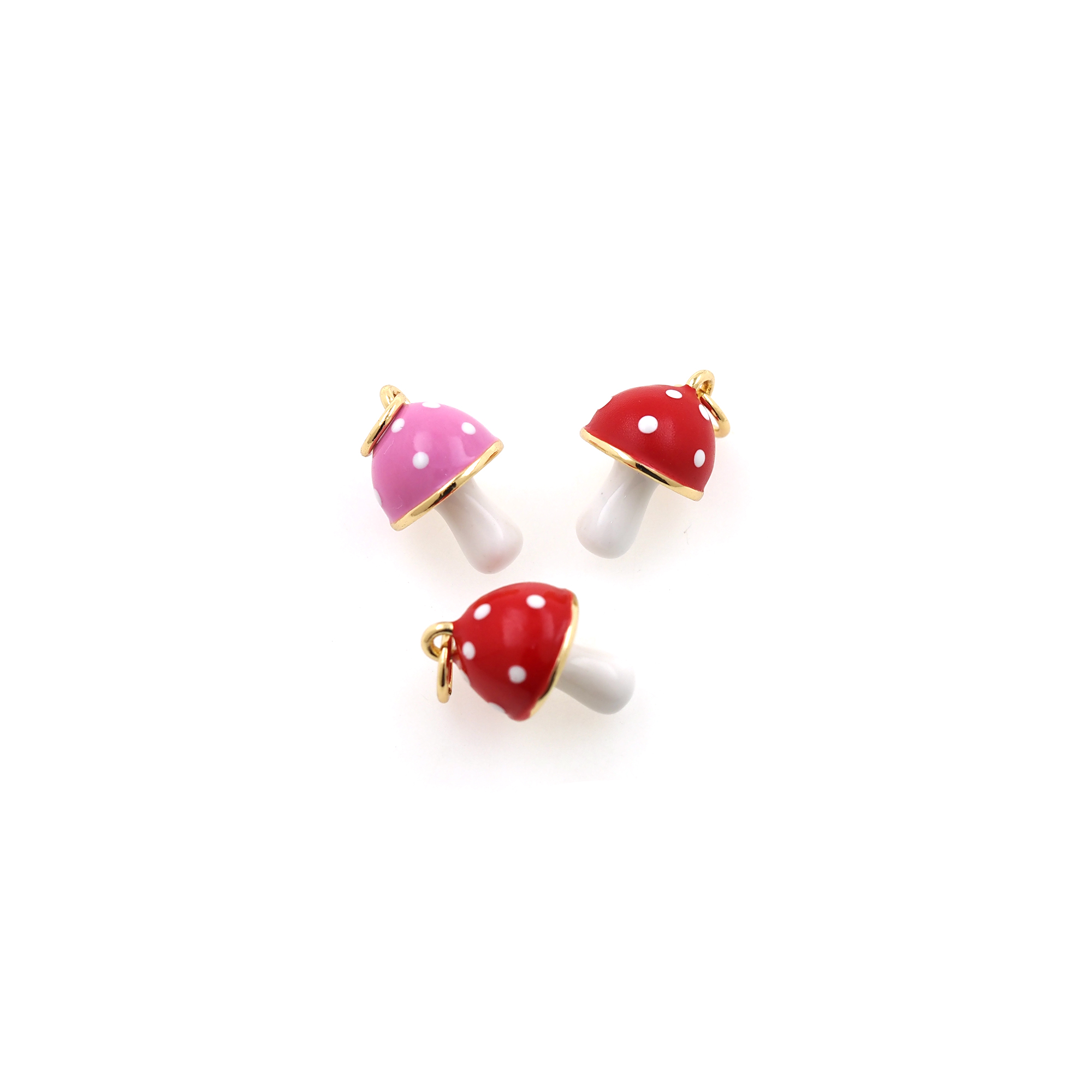 18K Gold Filled Mushroom Pendant,Enamel Mushroom Charm Earrings Necklace for DIY Jewelry Making Supply