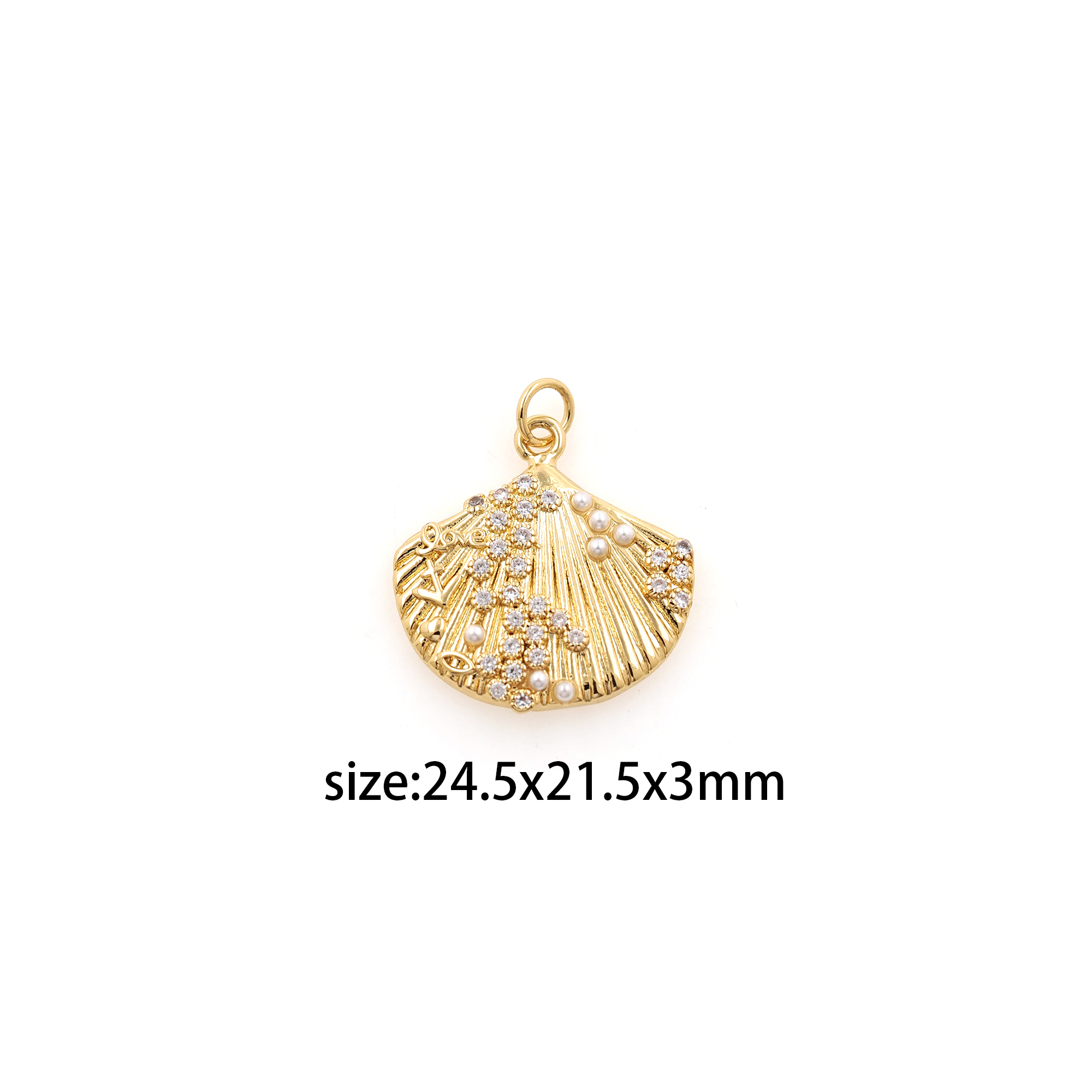 18K Gold Filled Scallop Pendant,CZ Micro Pave Shell Charm Earrings Necklace for DIY Jewelry Making Supply