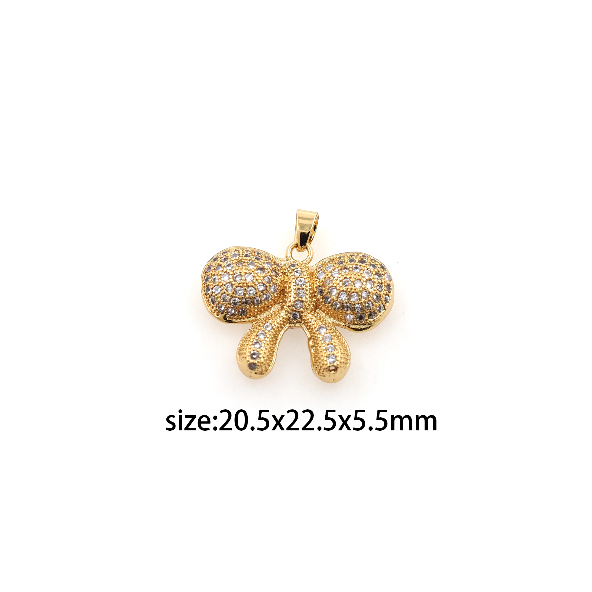 18K Gold Filled Bow Pendant,CZ Micro Pave Bow Charm Earrings Necklace for DIY Jewelry Making Supply
