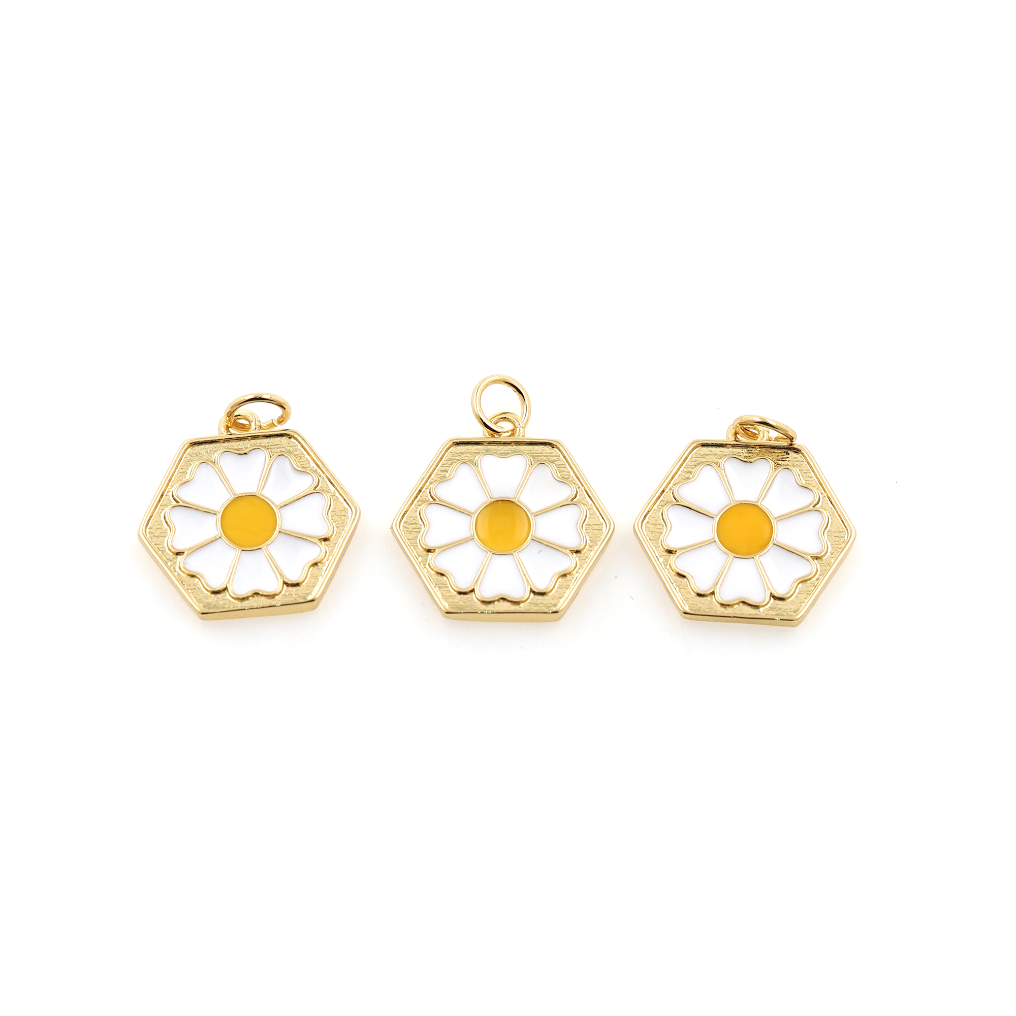 18K Gold Filled Daisy Pendant,Enamel Flower Charm Earrings Necklace for DIY Jewelry Making Supply