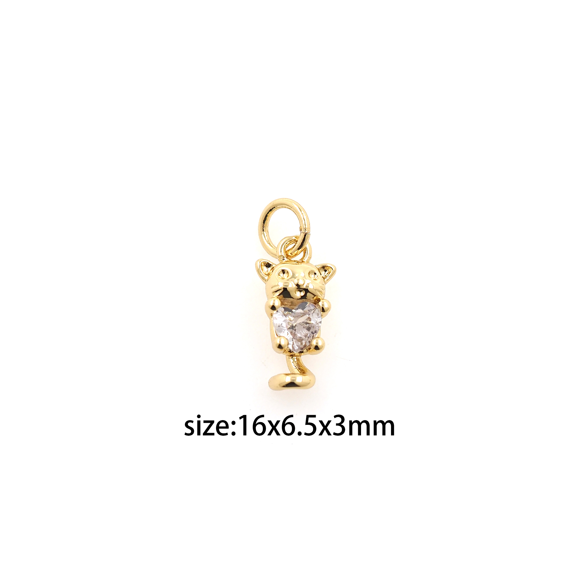 18K Gold Filled Cat Pendant,Animal Charm,CZ Micro Pave Cute Cat Earrings Necklace for DIY Jewelry Making Supply