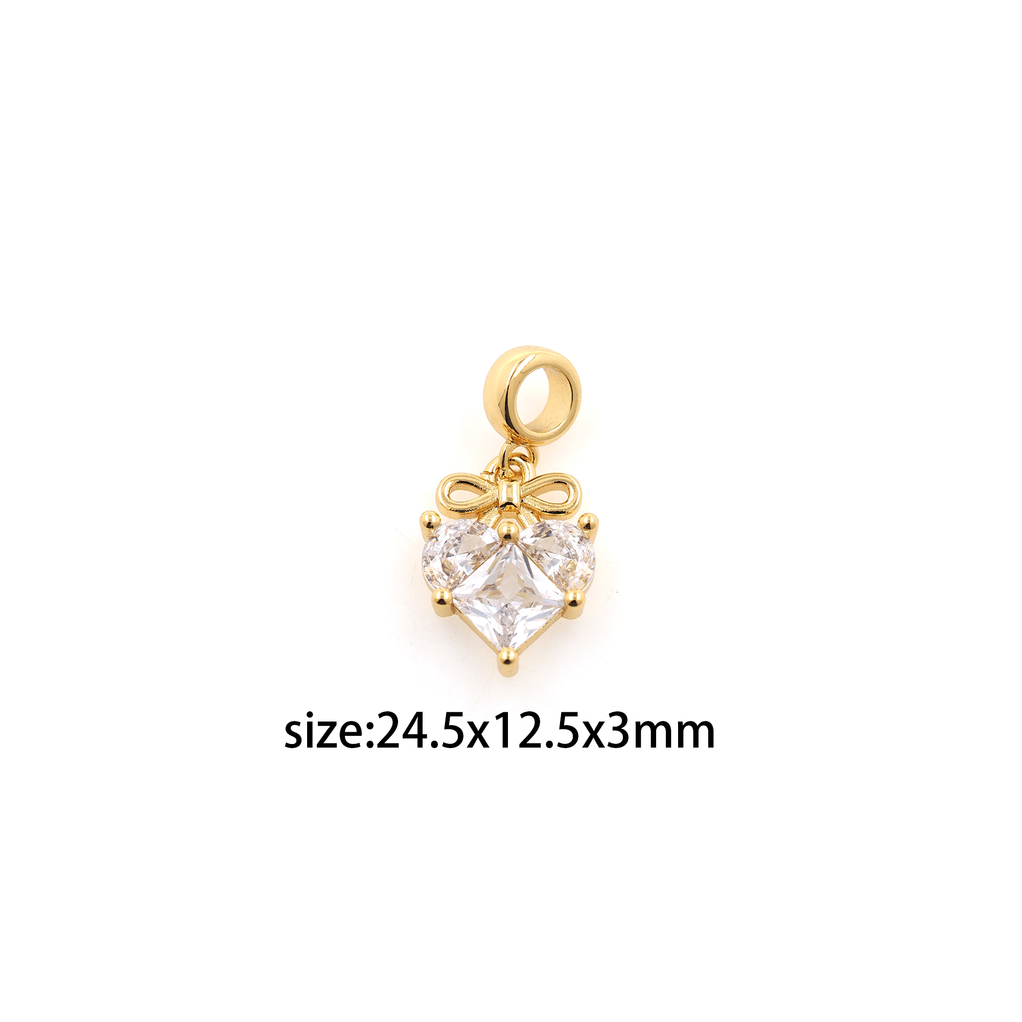 18K Gold Filled Heart Pendant,CZ Micro Pave Heart Bow Charm Earrings Necklace for DIY Jewelry Making Supply