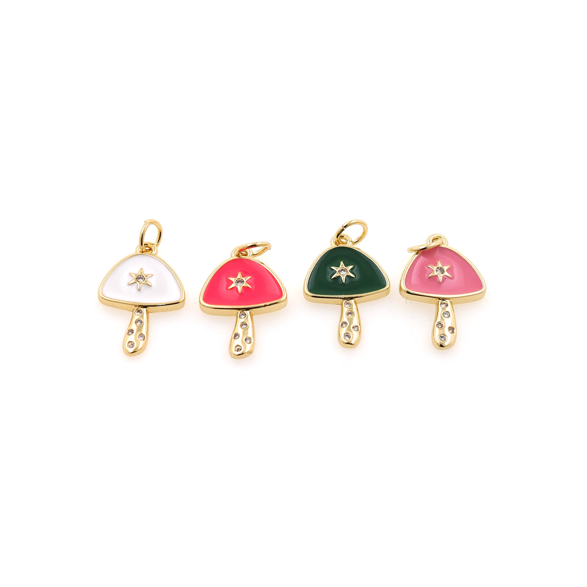 18K Gold Filled Mushroom Pendant,Enamel Mushroom Charm Earrings Necklace for DIY Jewelry Making Supply