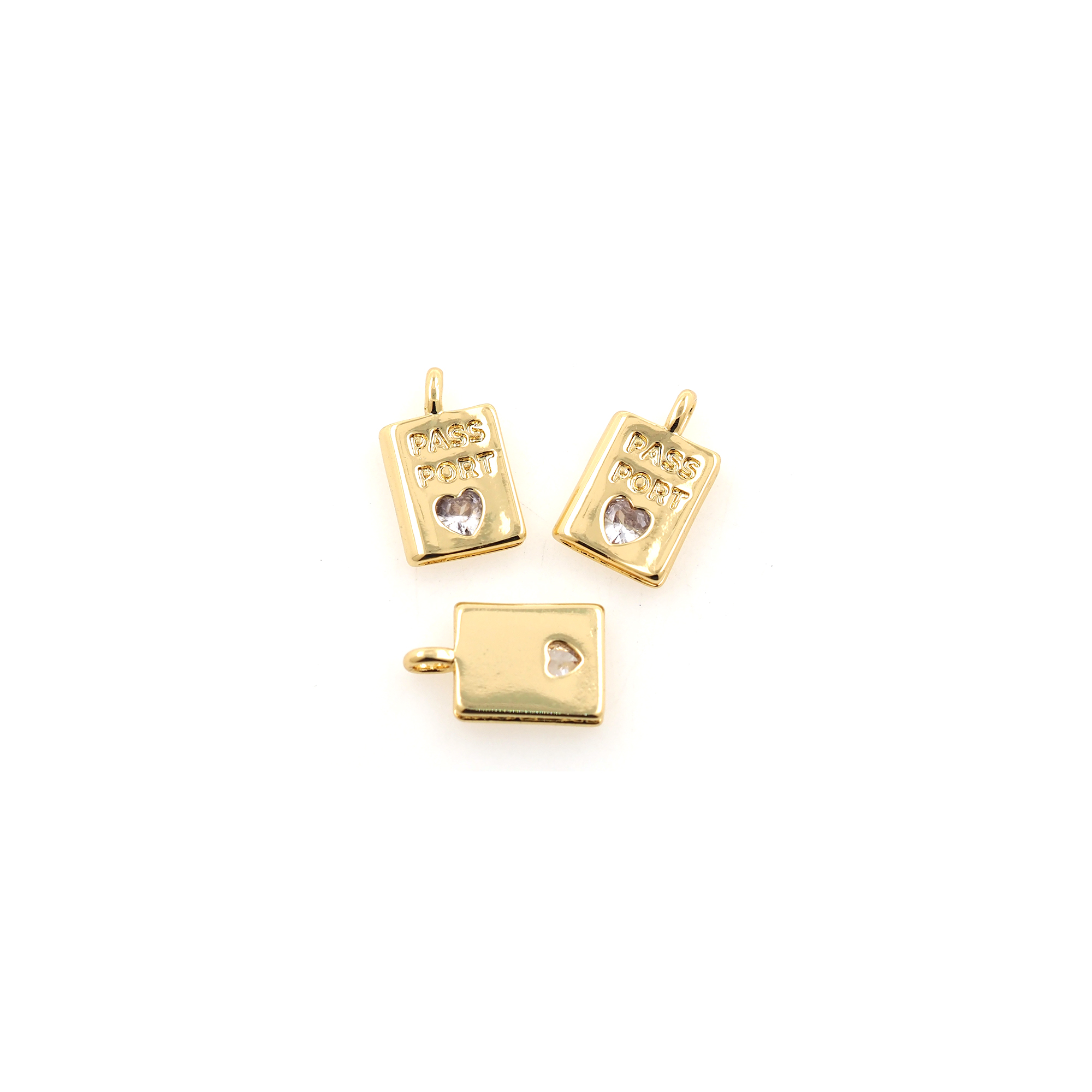18K Gold Filled Heart Pendant,CZ Micro Pave Rectangle Heart Charm Earrings Necklace for DIY Jewelry Making Supply