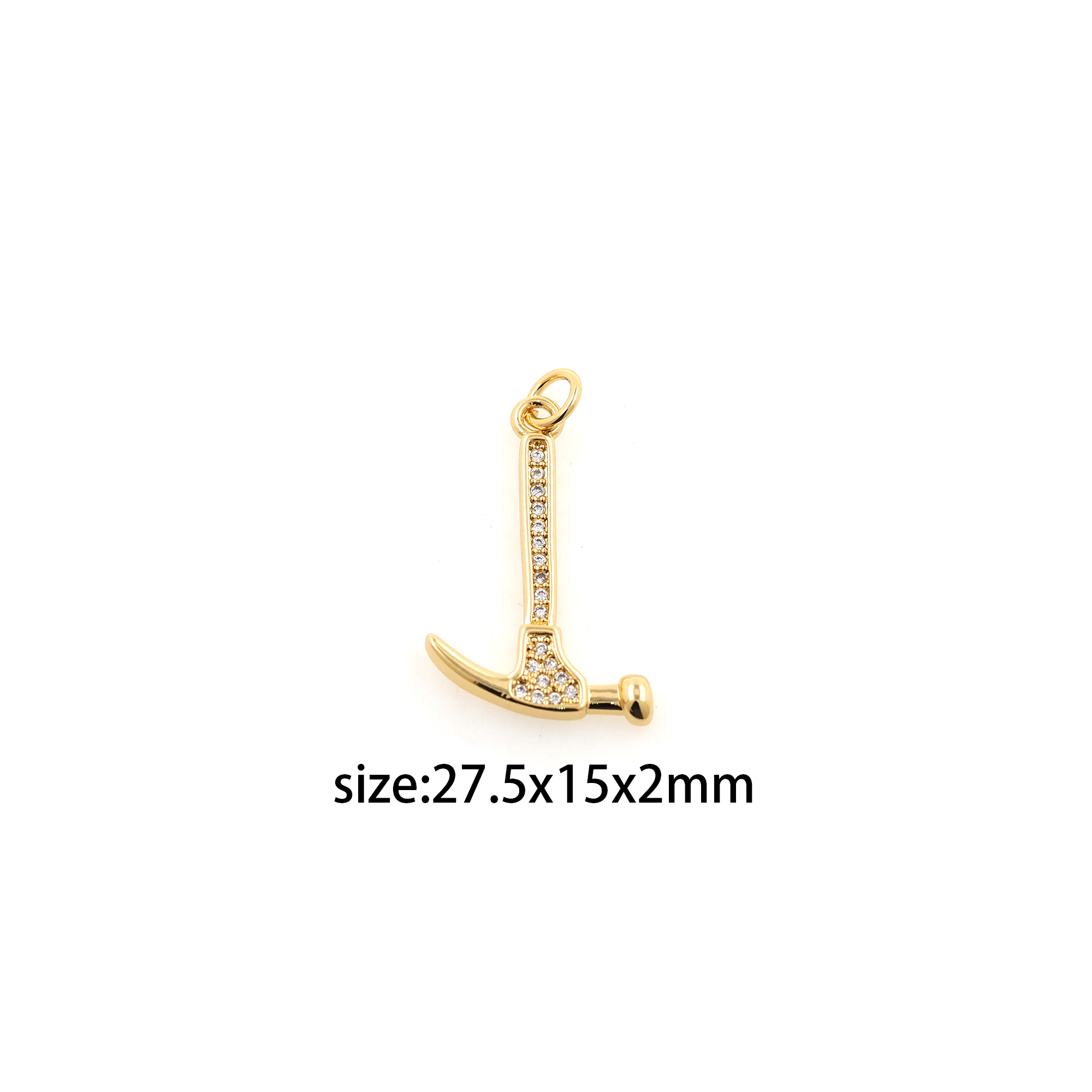 18K Gold Filled Hammer Pendant,CZ Micro Pave Tool Charm Earrings Necklace for DIY Jewelry Making Supply