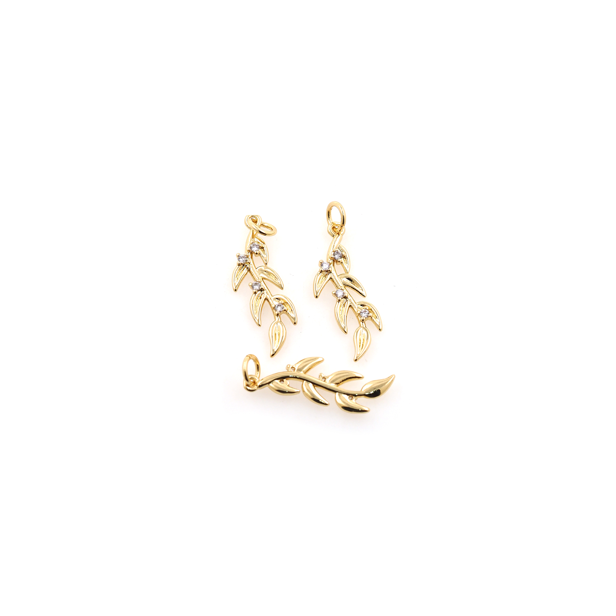 18K Gold Filled Leaf Pendant,CZ Micro Pave Leaf Charm Earrings Necklace for DIY Jewelry Making Supply