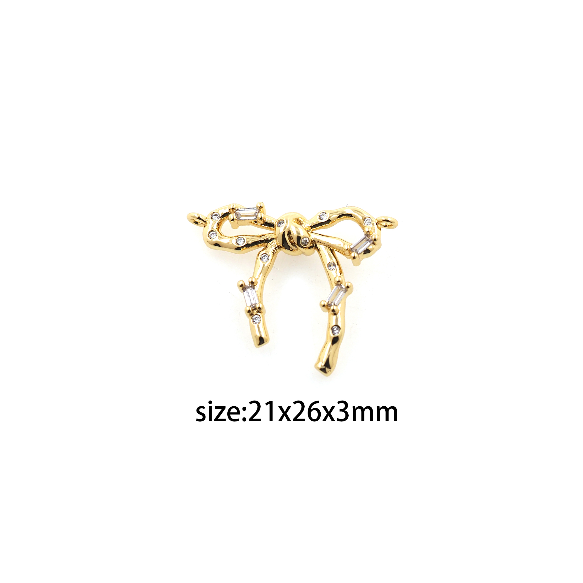 18K Gold Filled Bow Pendant,CZ Micro Pave Bow Charm Earrings Necklace for DIY Jewelry Making Supply