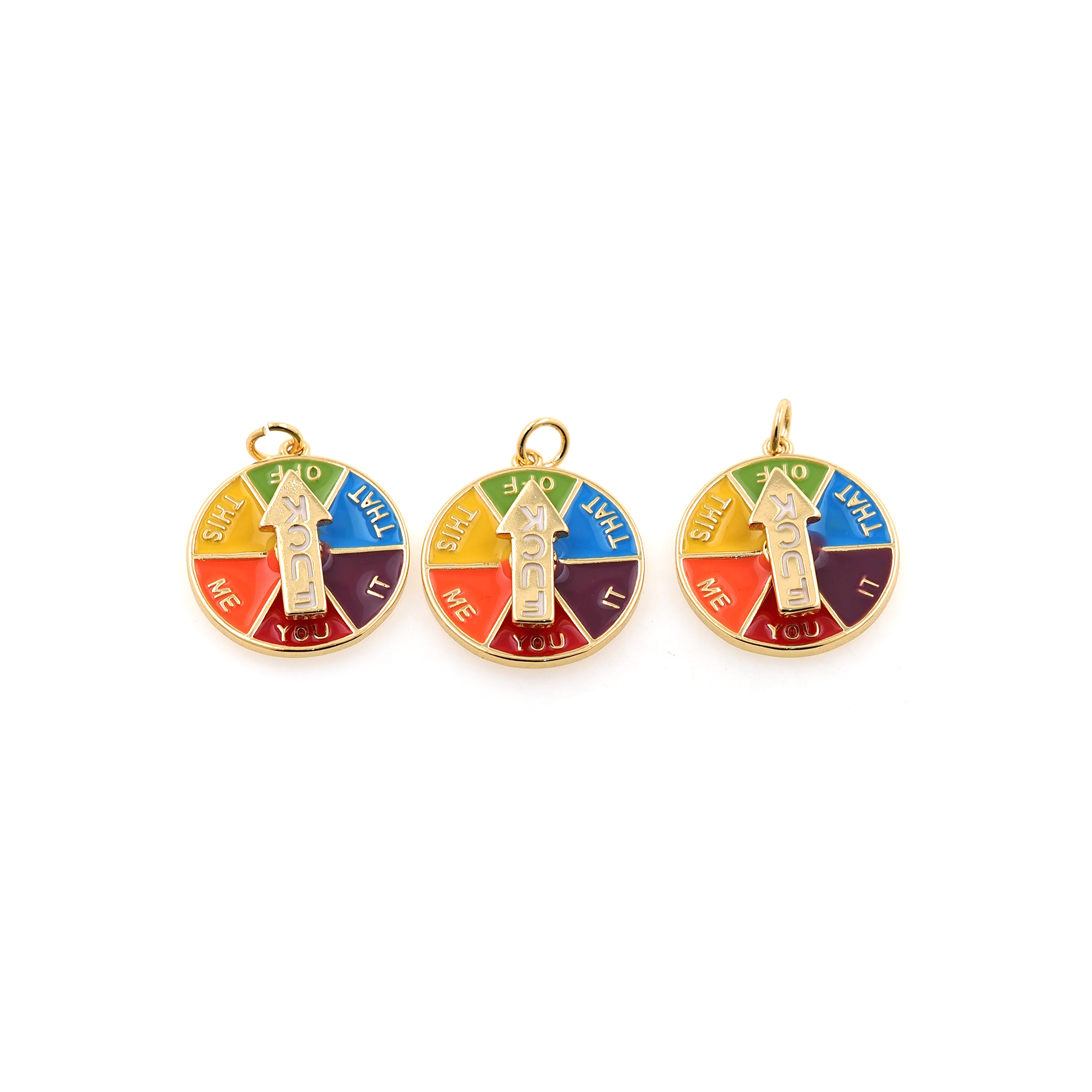 18K Gold Filled Spinner Fuck Pendant,Funny Colorful Enamel Round Charm Earrings Necklace for DIY Jewelry Making Supply