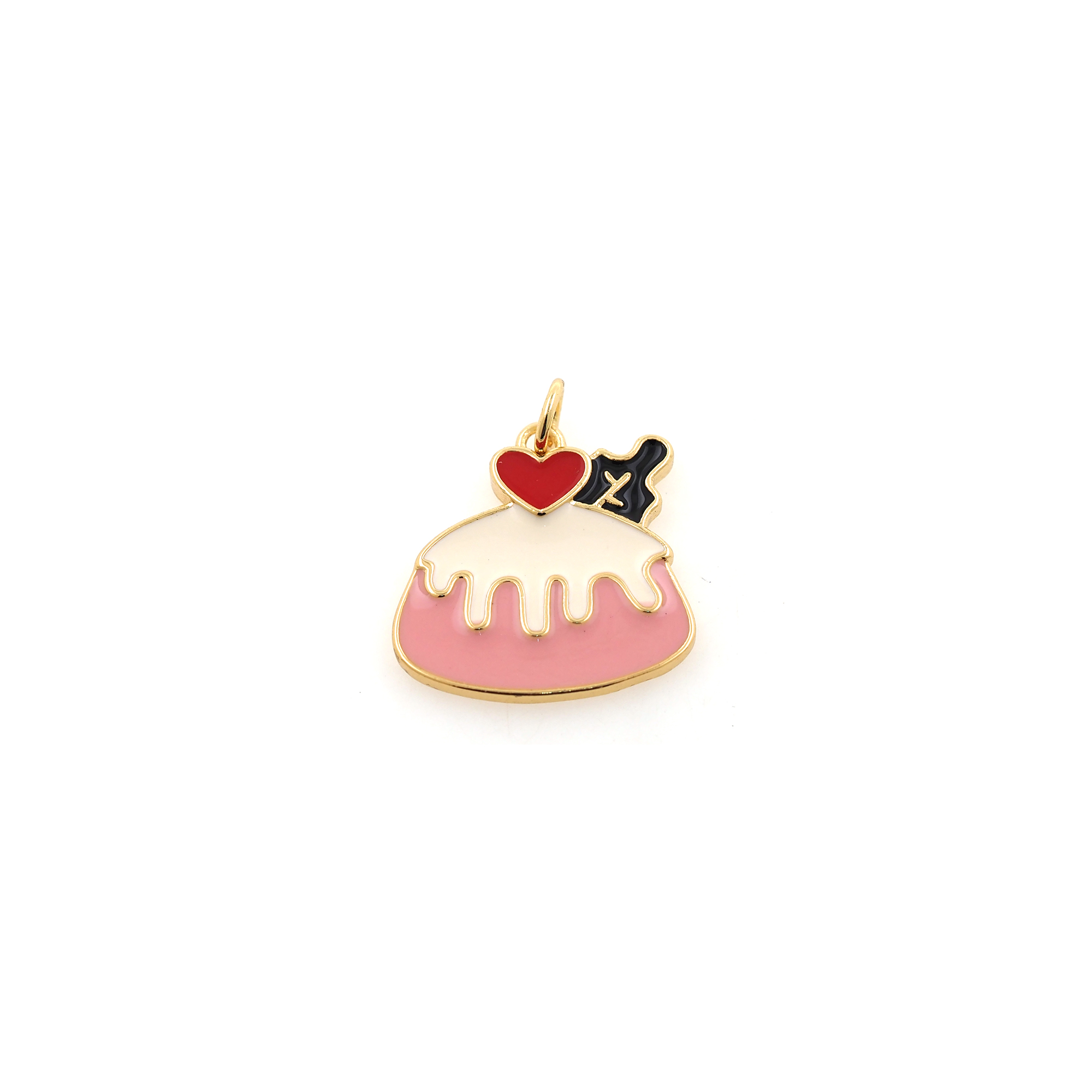 18K Gold Filled Cake Pendant,Enamel Dessert Charm Earrings Necklace for DIY Jewelry Making Supply