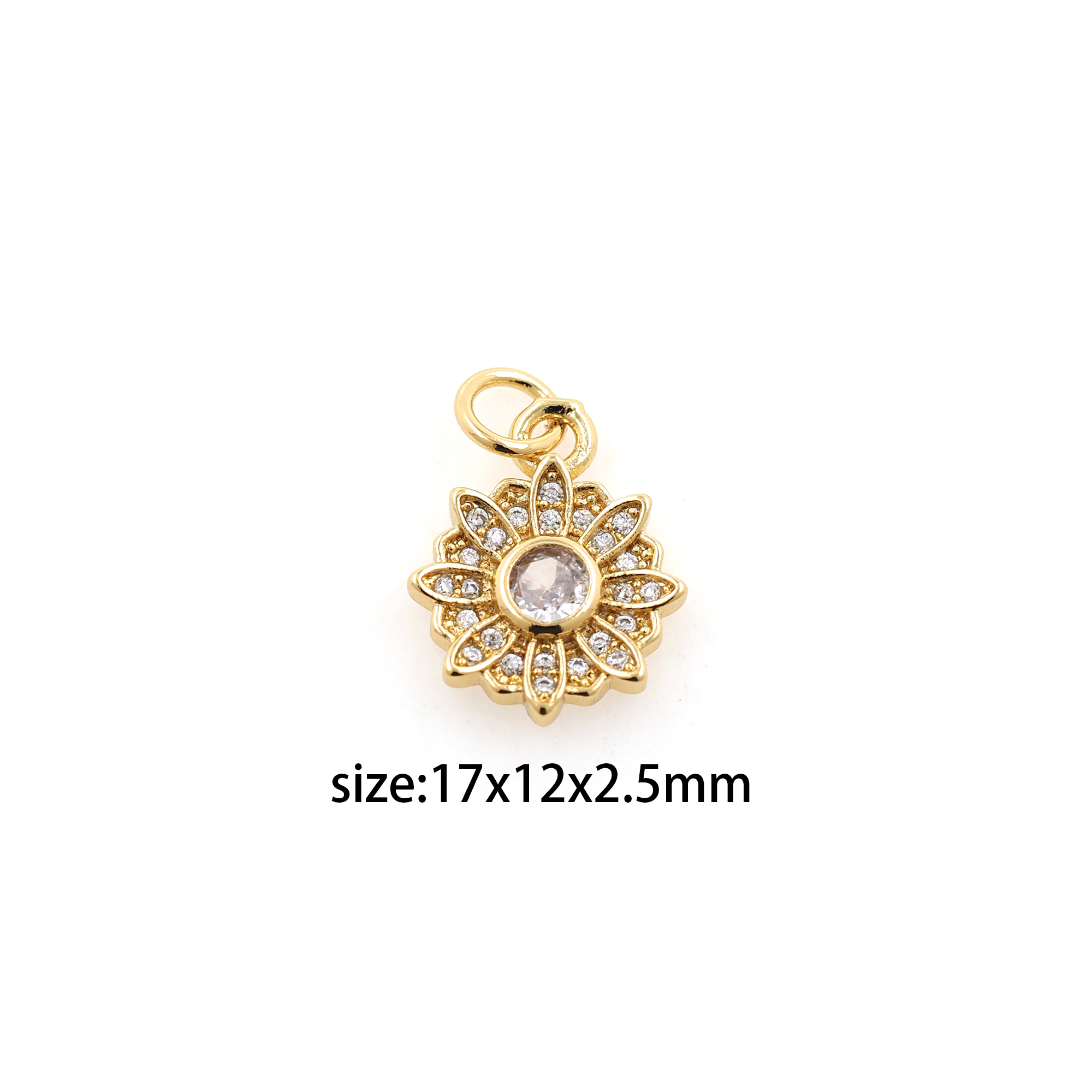 18K Gold Filled Flower Pendant,CZ Micro Pave Flower Charm Earrings Necklace for DIY Jewelry Making Supply