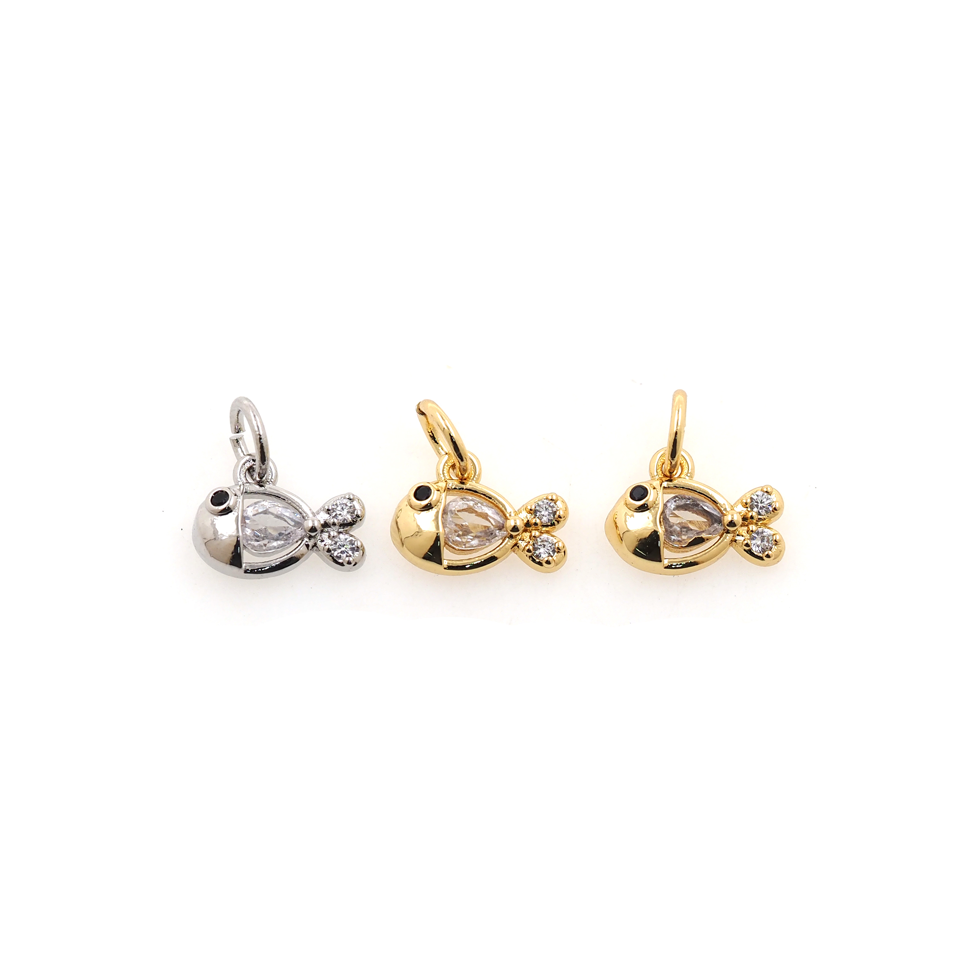 18K Gold Filled Fish Pendant,CZ Micro Pave Fish Charm Earrings Necklace for DIY Jewelry Making Supply
