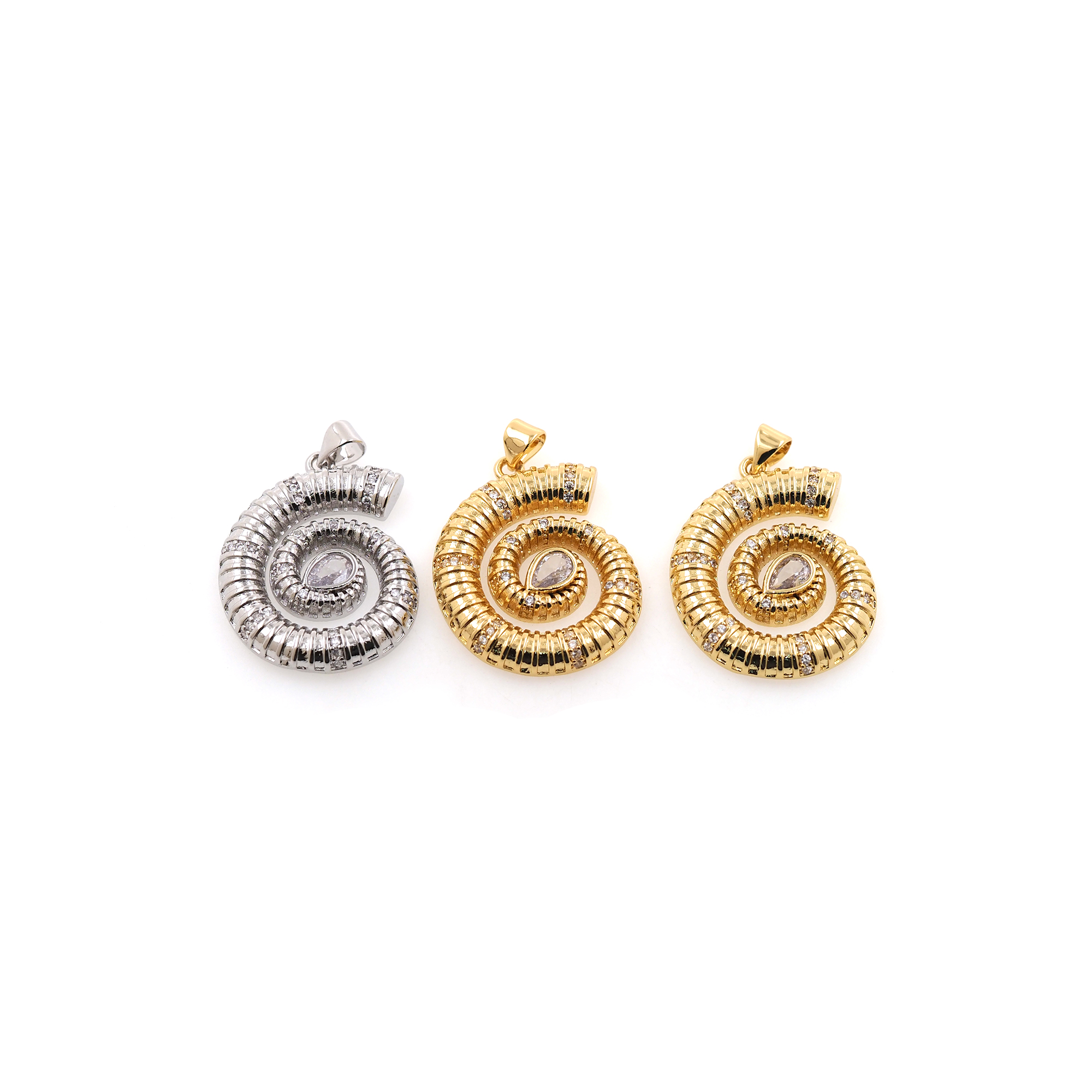 18K Gold Filled Conch Shell Pendant,CZ Micro Pave Shell Charm Earrings Necklace for DIY Jewelry Making Supply
