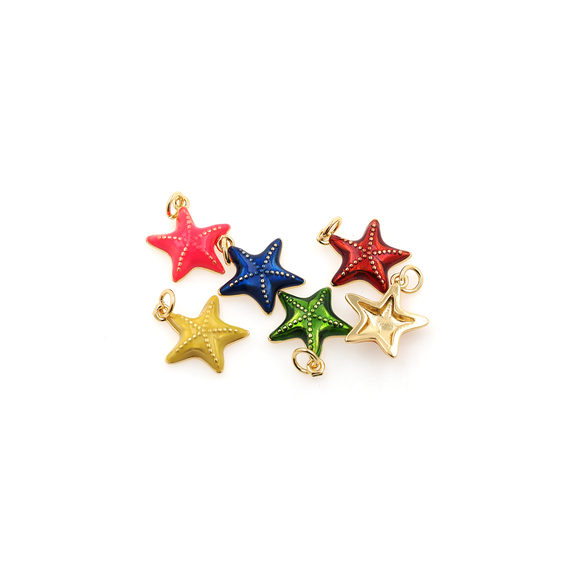 18K Gold Filled Starfish Pendant,Enamel Starfish Charm Earrings Necklace for DIY Jewelry Making Supply